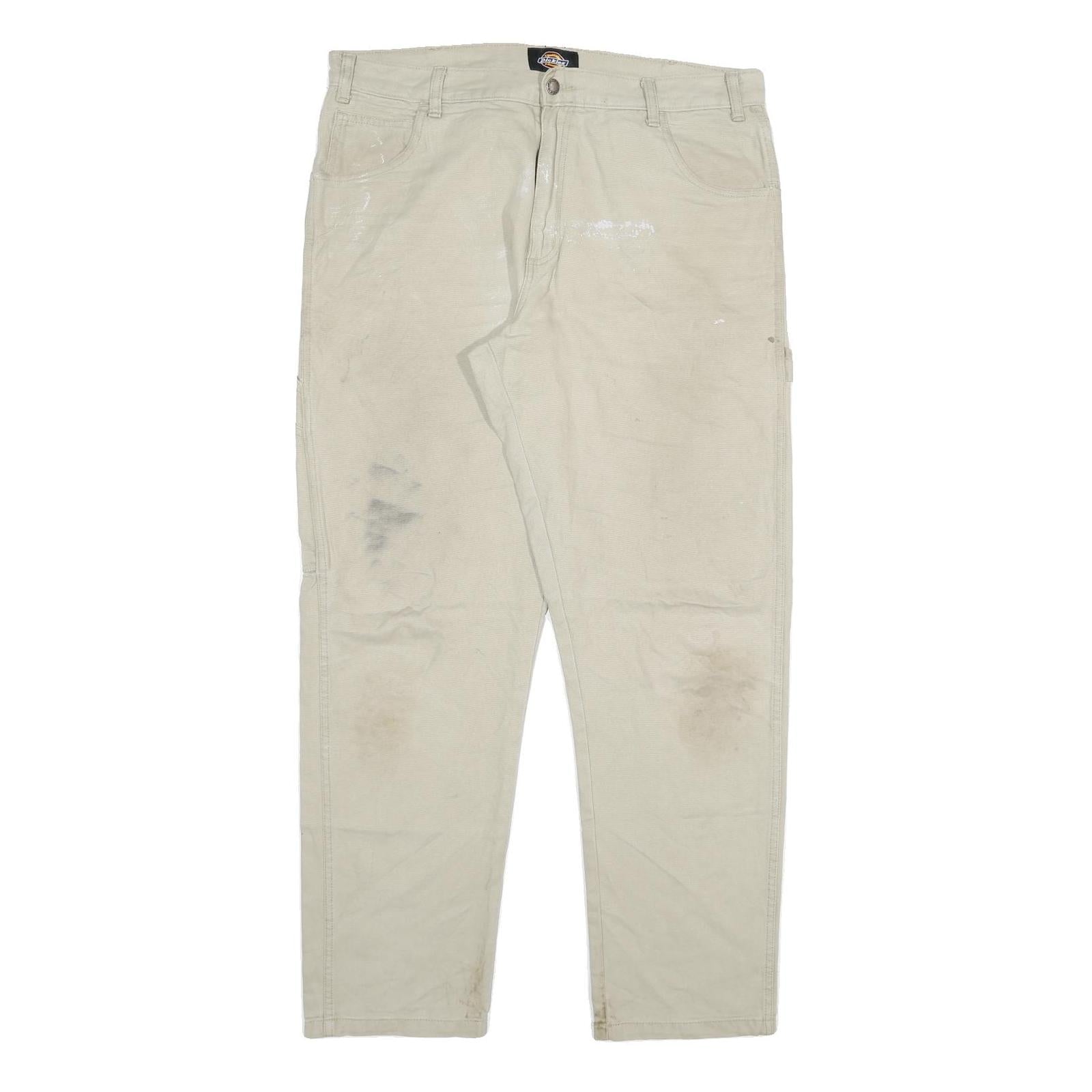 DICKIES Mens Cotton Blend Beige Slim Straight Trousers W36 L32 Workwear Refurbished - N/A refurbished available on Cerqular