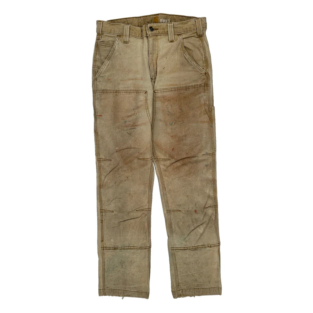 Carhartt Double Knee Carpenter Trousers - 32W 30L Beige Cotton Refurbished - Thrifted (note: this is a term often used to describe second- refurbished available on Cerqular