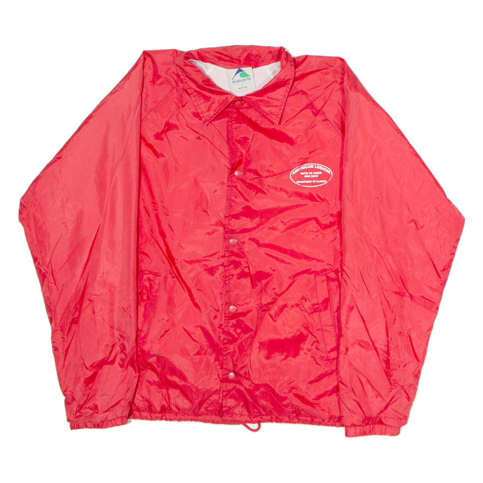 AUGUSTA SPORTSWEAR American Legion Mens Coach Jacket Red Satin Nylon 80s USA L Refurbished - N/A refurbished available on Cerqular