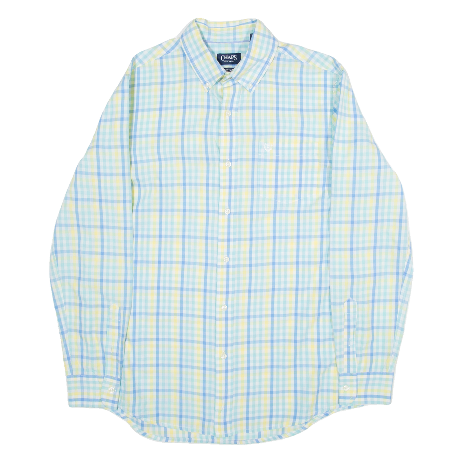 CHAPS Easy Care Mens Shirt Blue Check Long Sleeve M Refurbished - N/A refurbished available on Cerqular