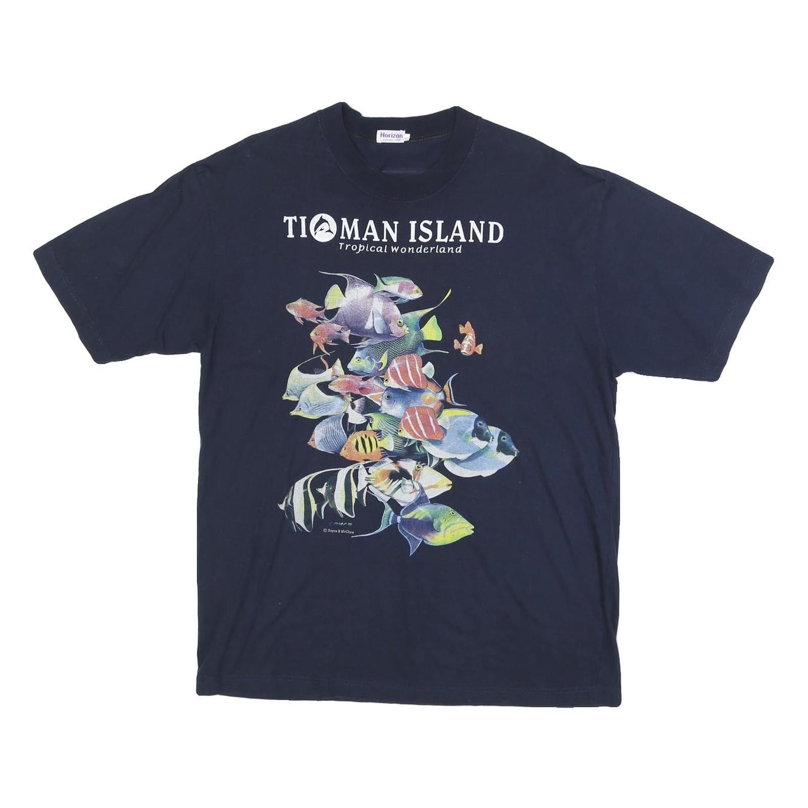 HORIZON Mens Navy Blue Tropical Wonderland Graphic T-Shirt L Short Sleeve Crew Refurbished - N/A refurbished available on Cerqular