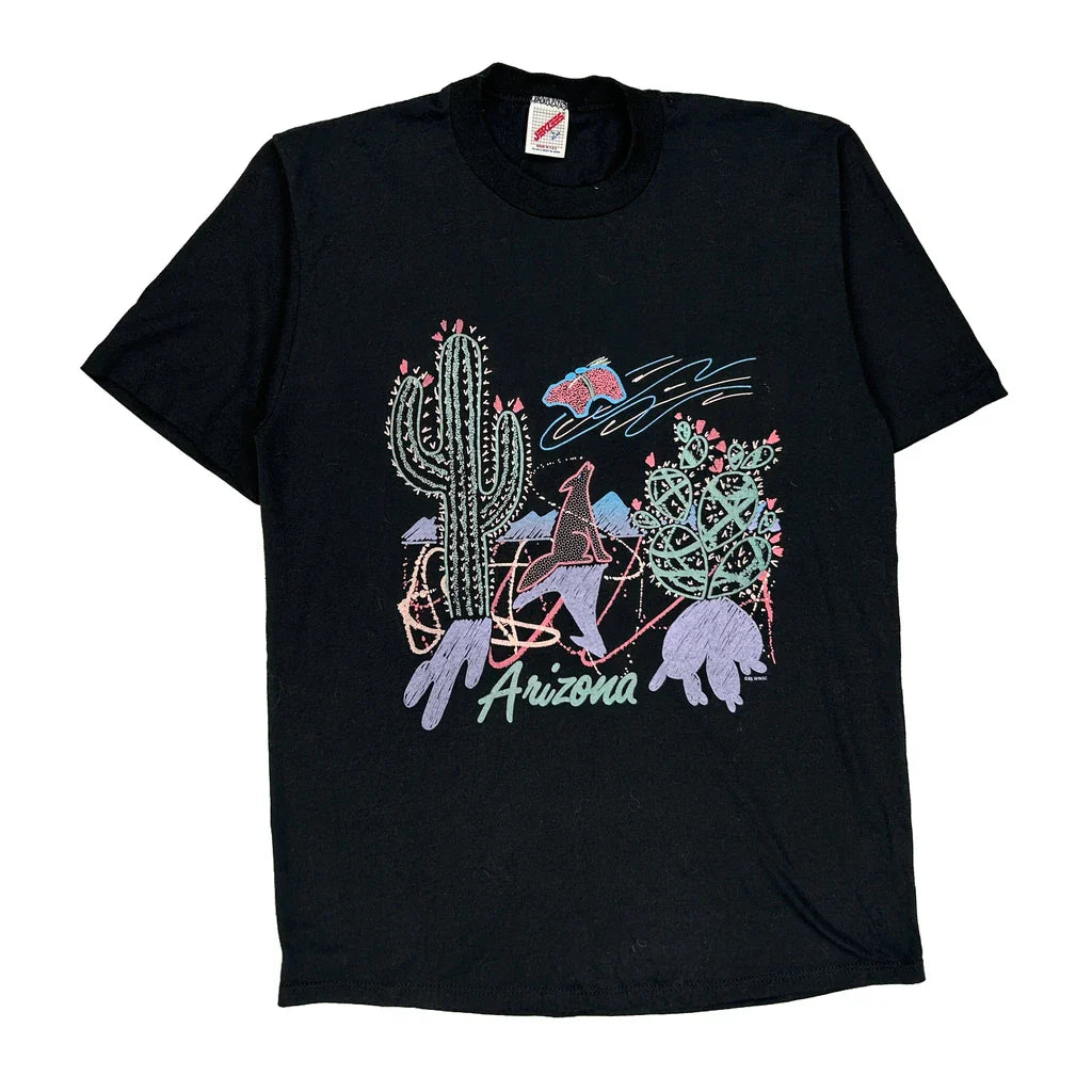 Made In USA Single Stitch Arizona Jerzees Graphic T-Shirt - Large Black Cotton Blend Refurbished - Thrifted (note: this is a term often used to describe second- refurbished available on Cerqular