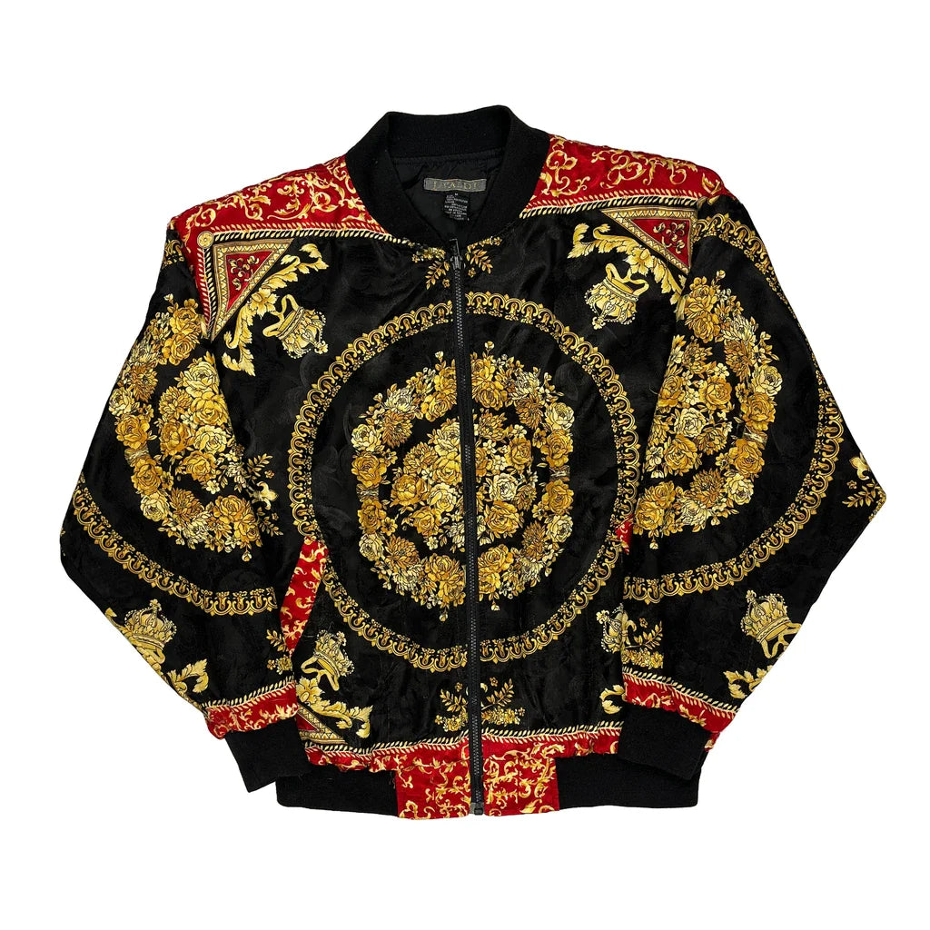 Unbranded Graphic Bomber Jacket - Medium Black Polyester Refurbished - Thrifted (note: this is a term often used to describe second- refurbished available on Cerqular