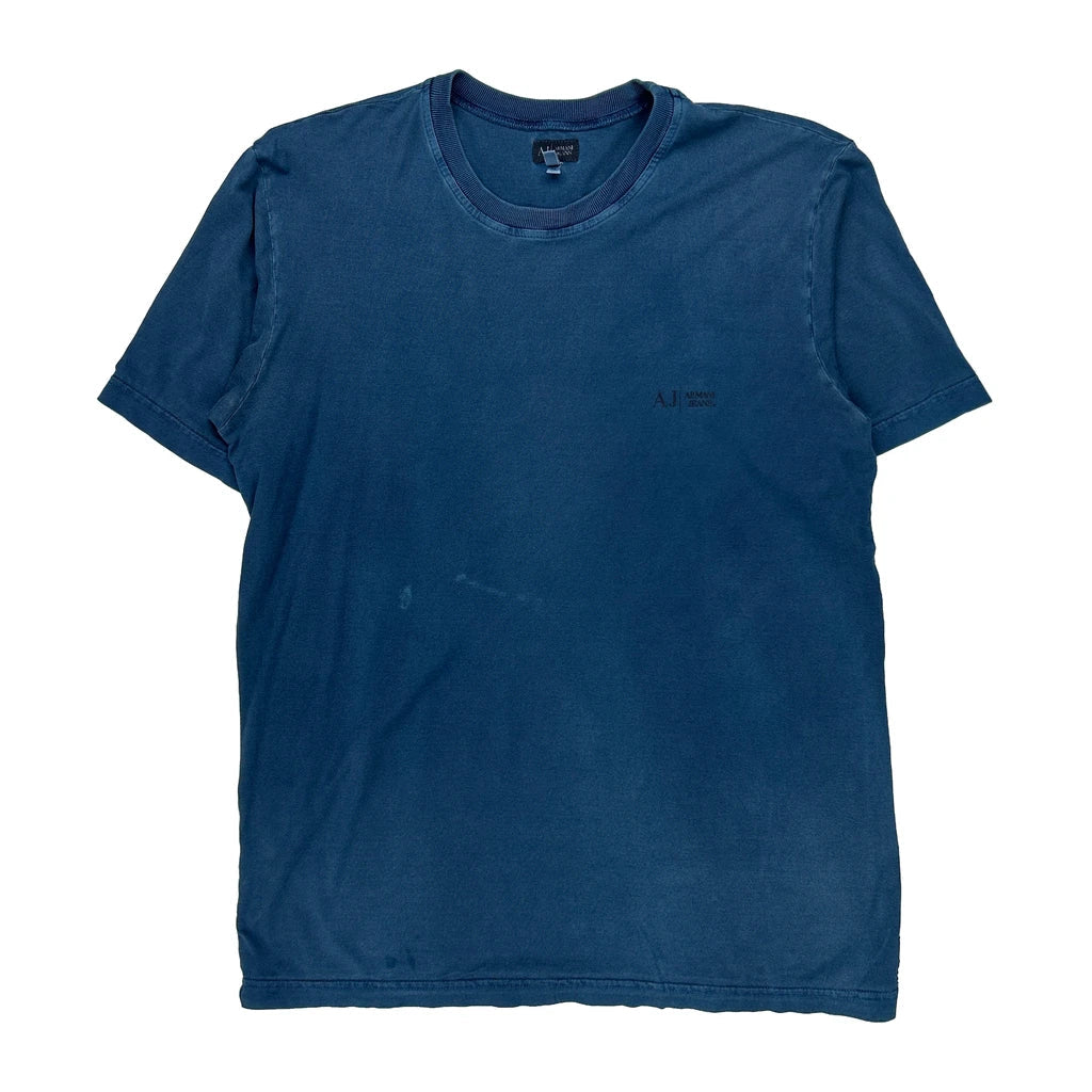 Armani Jeans T-Shirt - Large Blue Cotton Refurbished - Thrifted (note: this is a term often used to describe second- refurbished available on Cerqular