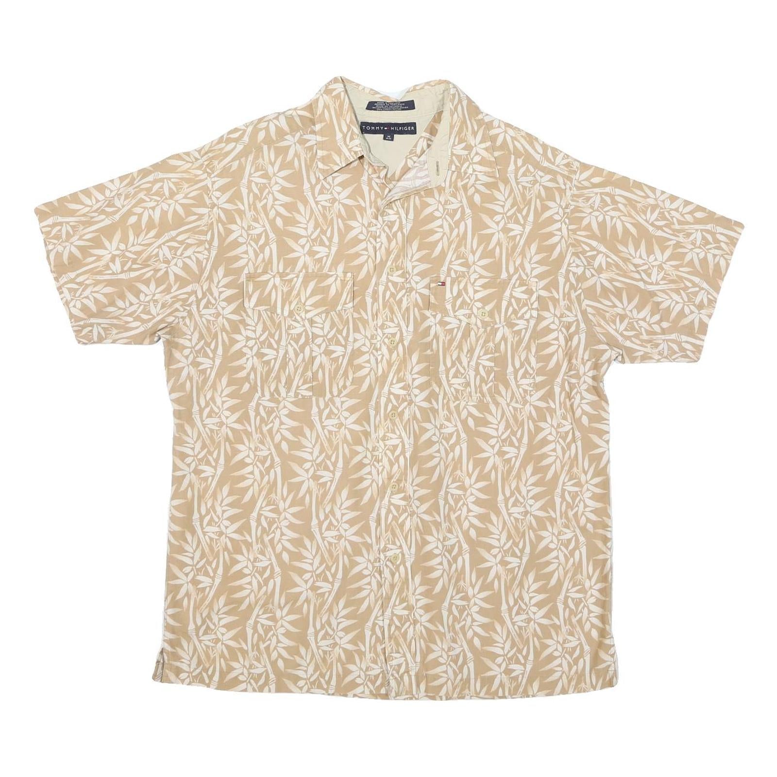 TOMMY HILFIGER Mens Beige & White Cotton Blend Casual Shirt M Leaf Print Refurbished - N/A refurbished available on Cerqular