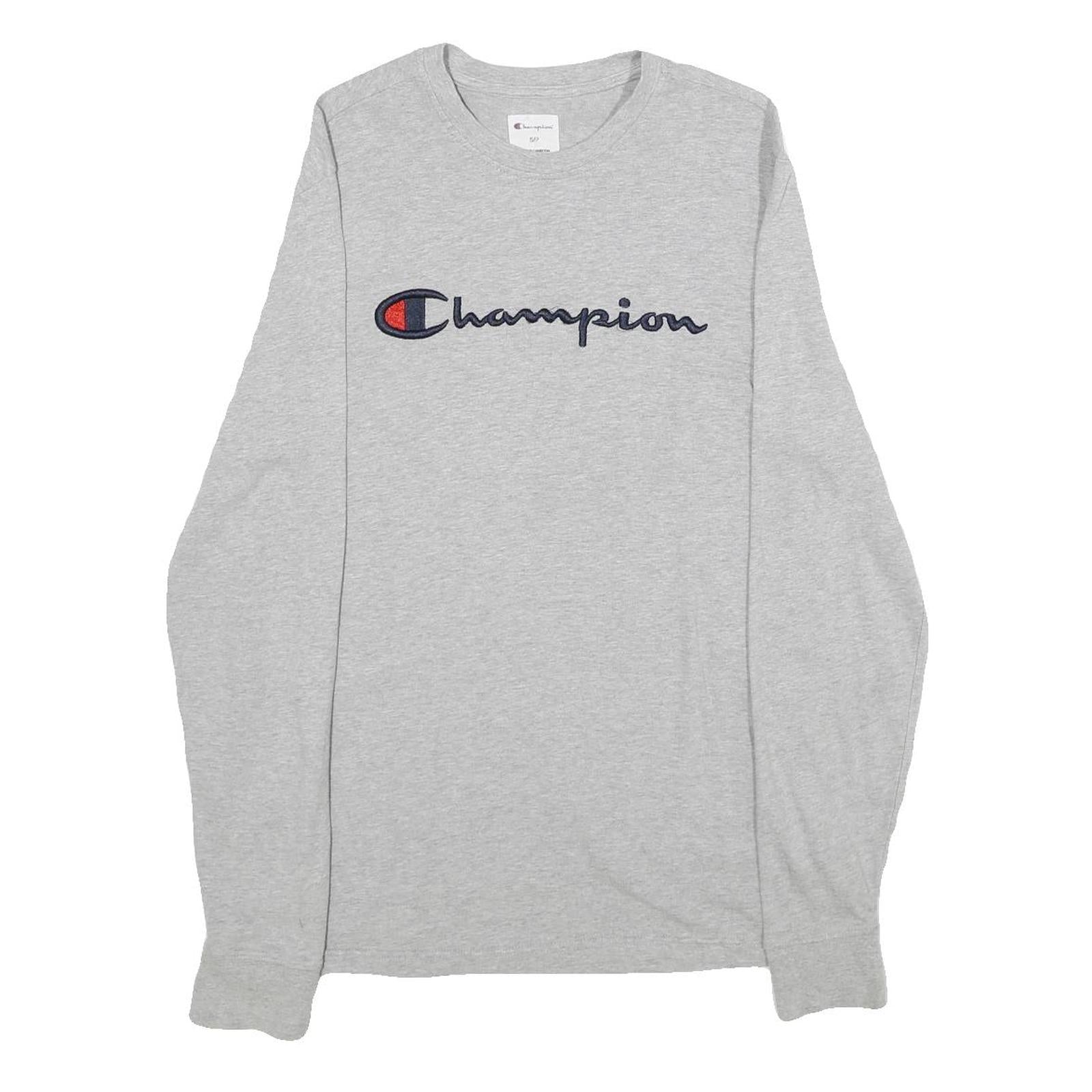 CHAMPION Mens Grey Long Sleeve Crew Neck T-Shirt S Cotton Logo Sweatshirt Refurbished - N/A refurbished available on Cerqular