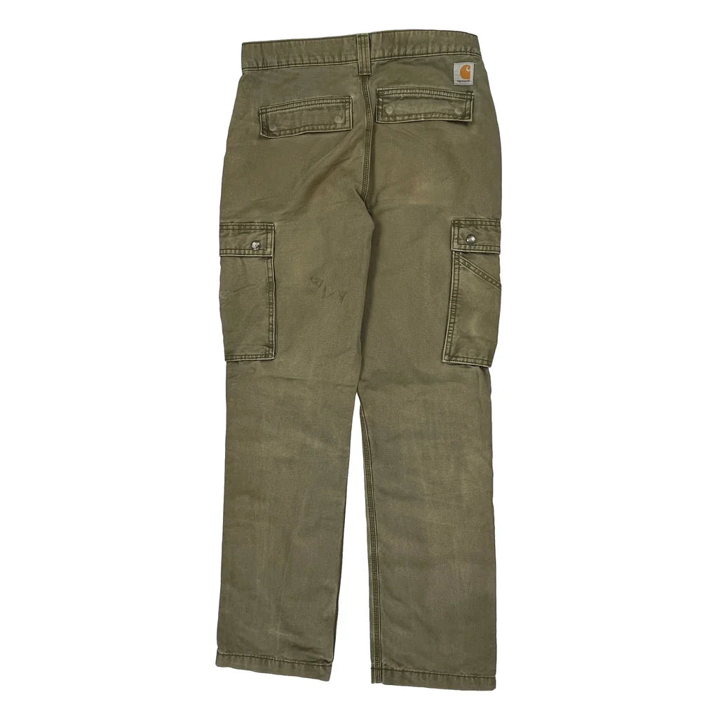 Carhartt Cargo Trousers - 32W 34L Green Cotton Refurbished - Thrifted (note: this is a term often used to describe second- refurbished available on Cerqular