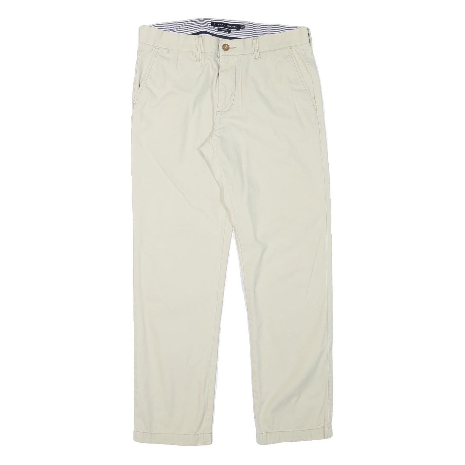 TOMMY HILFIGER Mens Regular Fit Beige Cotton Blend Trousers W32 L30 Classic Zip Refurbished - N/A refurbished available on Cerqular