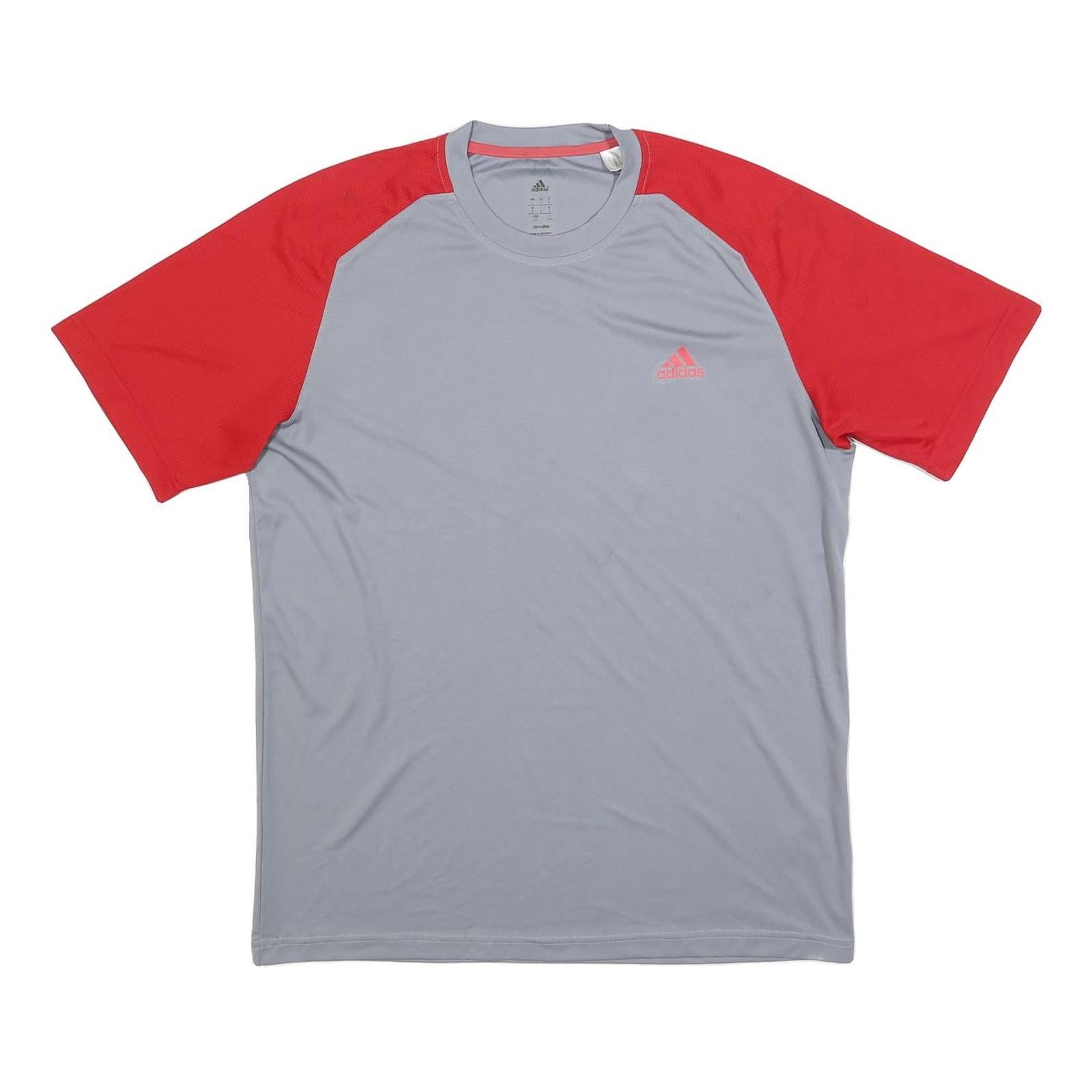 ADIDAS Mens Grey & Red Athletic T-Shirt L Short Sleeve Crew Neck Performance Gym Refurbished - N/A refurbished available on Cerqular