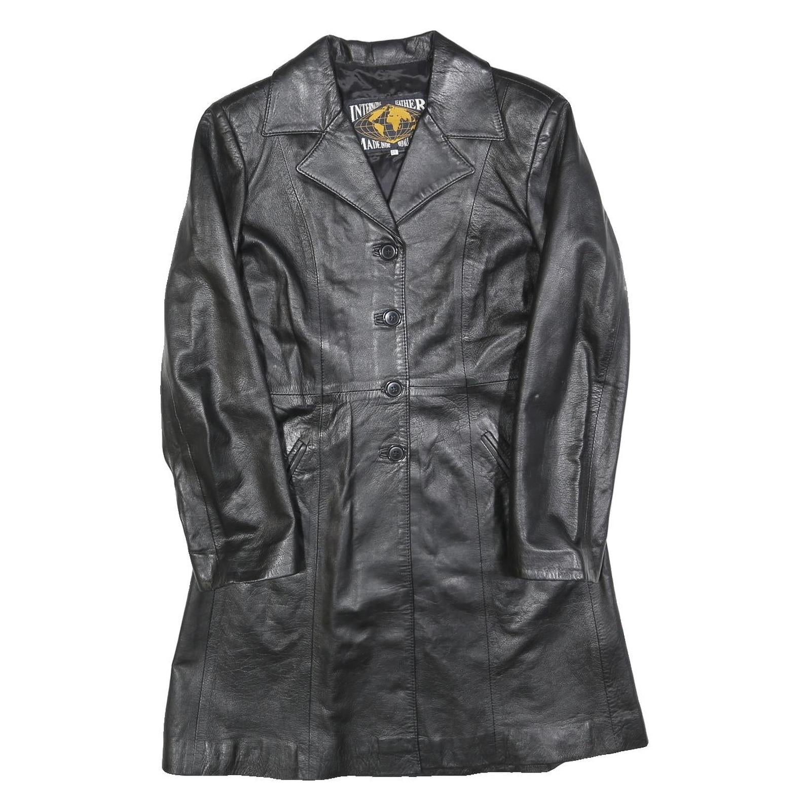 INTERNATIONAL LEATHER Womens Black Leather Button Jacket S Plain Classic Fit Refurbished - N/A refurbished available on Cerqular