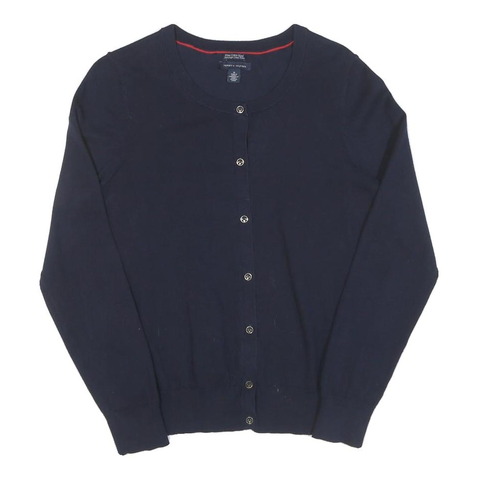 TOMMY HILFIGER Womens Navy Blue Plain Button Up Crew Neck Cotton Blend Jumper M Refurbished - N/A refurbished available on Cerqular