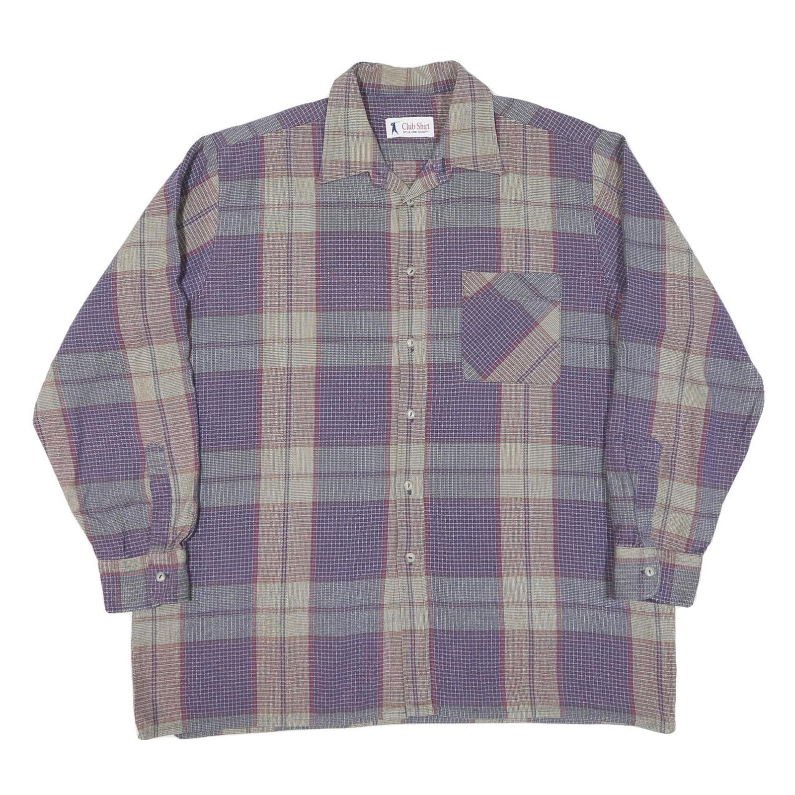 Mens Purple Beige Check Cotton Shirt XL Long Sleeve Button Casual Top Refurbished - N/A refurbished available on Cerqular