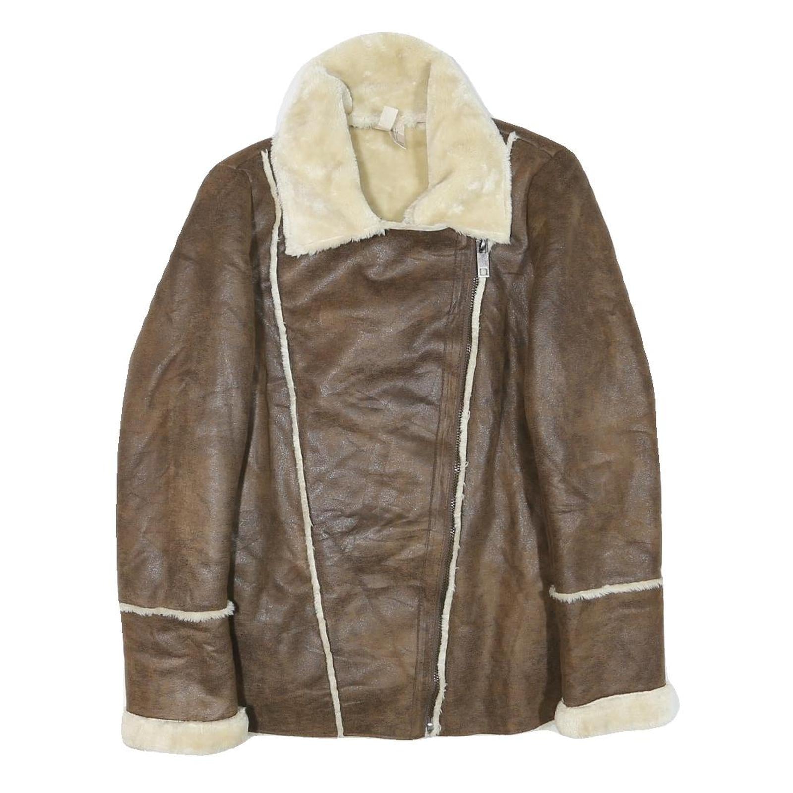 FOREVER EXCLUSIVE Womens Brown Faux Shearling Jacket S Synthetic Zip Soft Warm Refurbished - N/A refurbished available on Cerqular