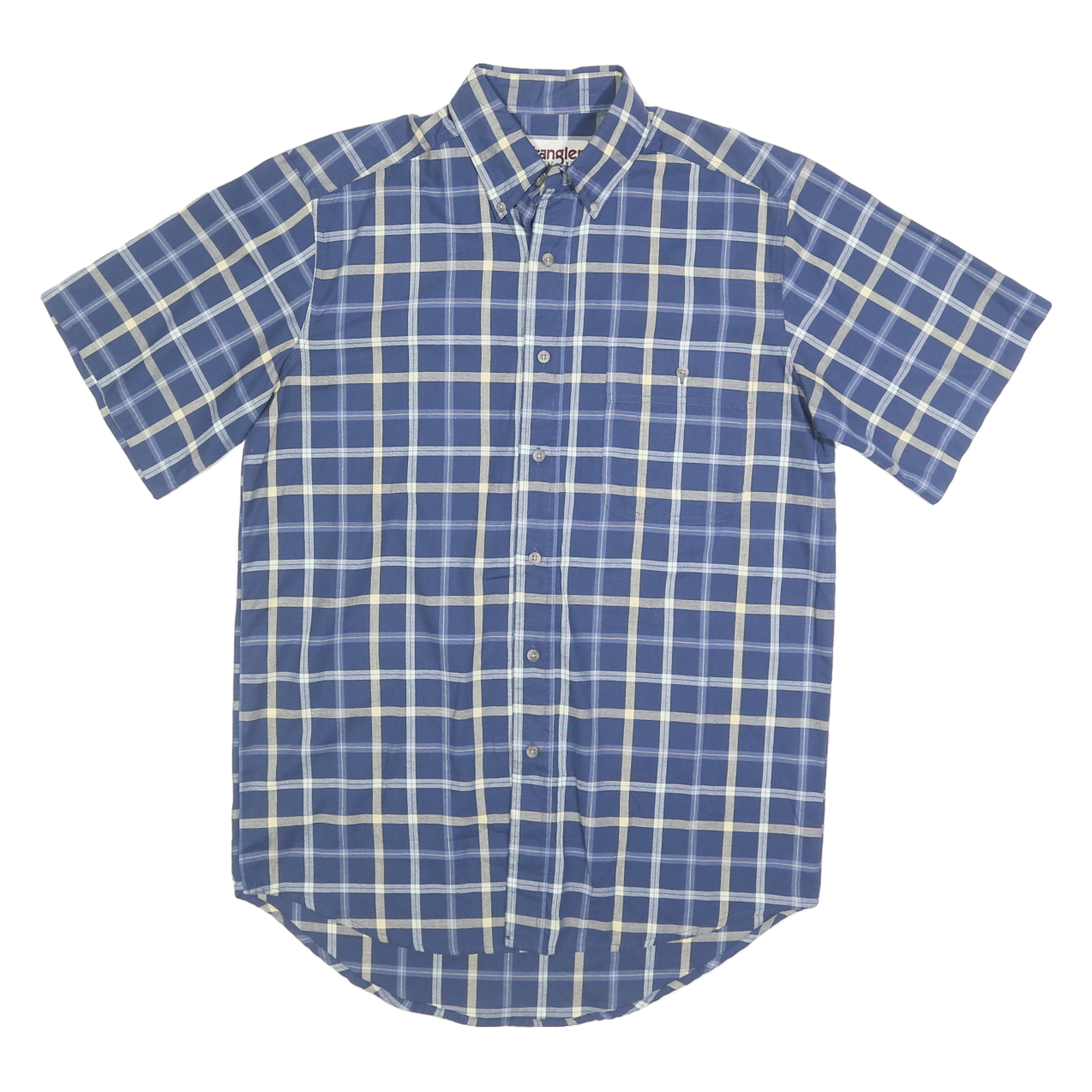 WRANGLER Mens Blue & Cream Check Shirt M Button Short Sleeve Cotton Casual Refurbished - N/A refurbished available on Cerqular