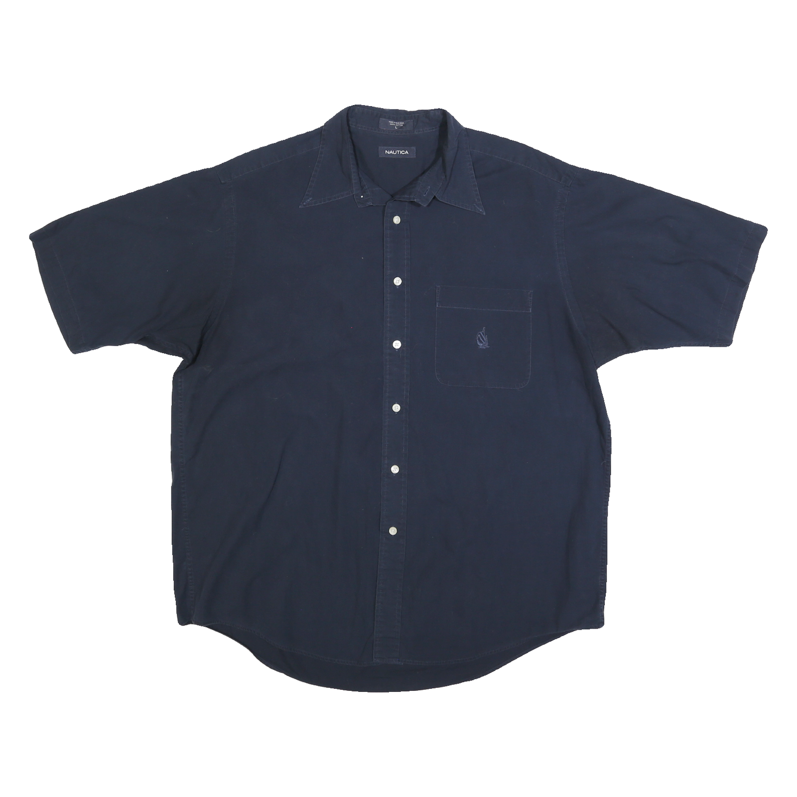 NAUTICA Mens Navy Blue Cotton Blend Shirt L Casual Button Up Short Sleeve Refurbished - N/A refurbished available on Cerqular