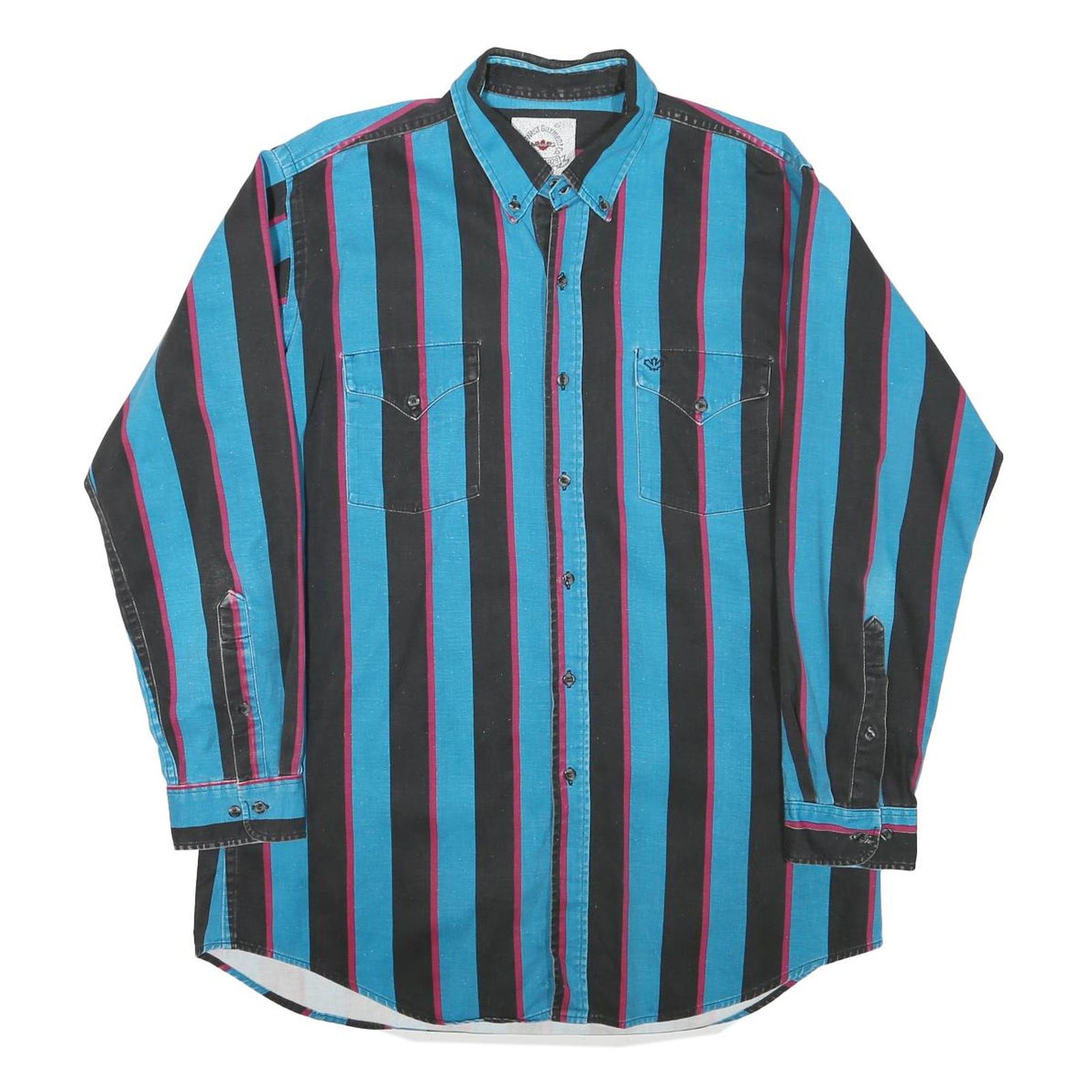 MIDWEST GARMENT Mens Blue & Black Stripe Cotton Blend Shirt M Button-Down Collar Refurbished - N/A refurbished available on Cerqular