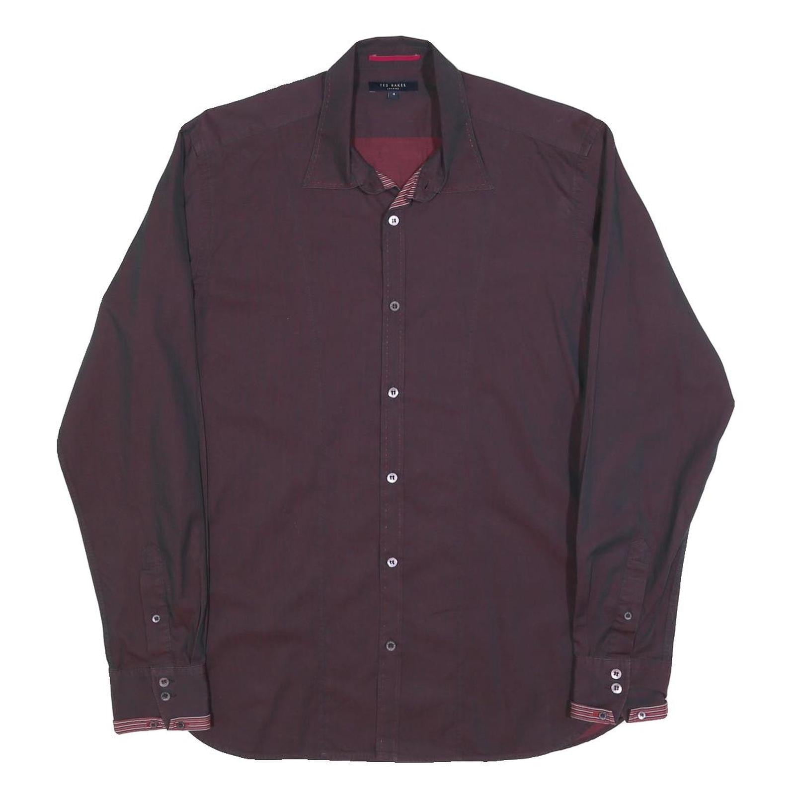 TED BAKER Mens Maroon Plain Shirt M Cotton Blend Classic Fit Long Sleeve Refurbished - N/A refurbished available on Cerqular