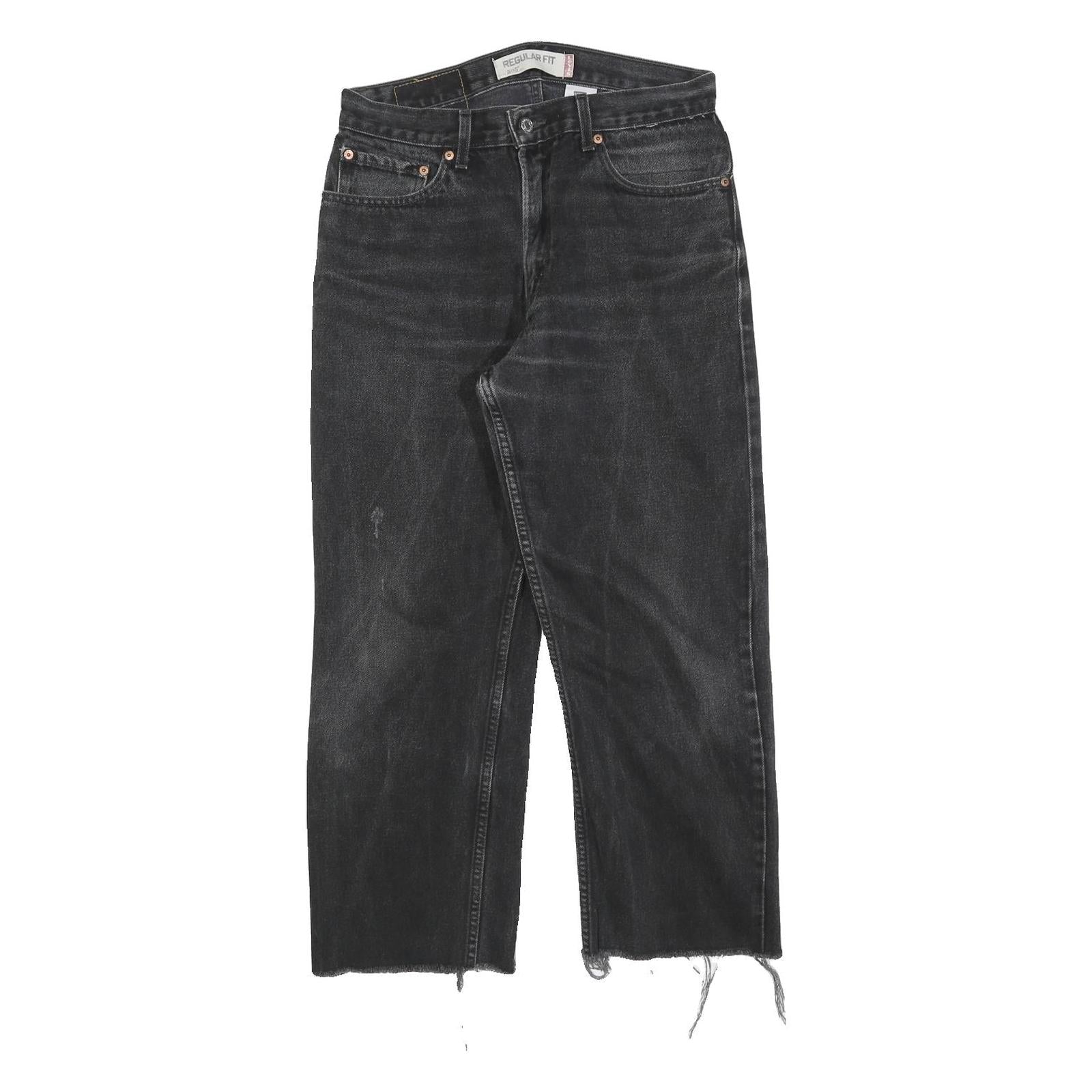 LEVI'S 505 Mens Jeans Black Regular Straight Denim Raw W33 L26 Distressed Hem Refurbished - N/A refurbished available on Cerqular