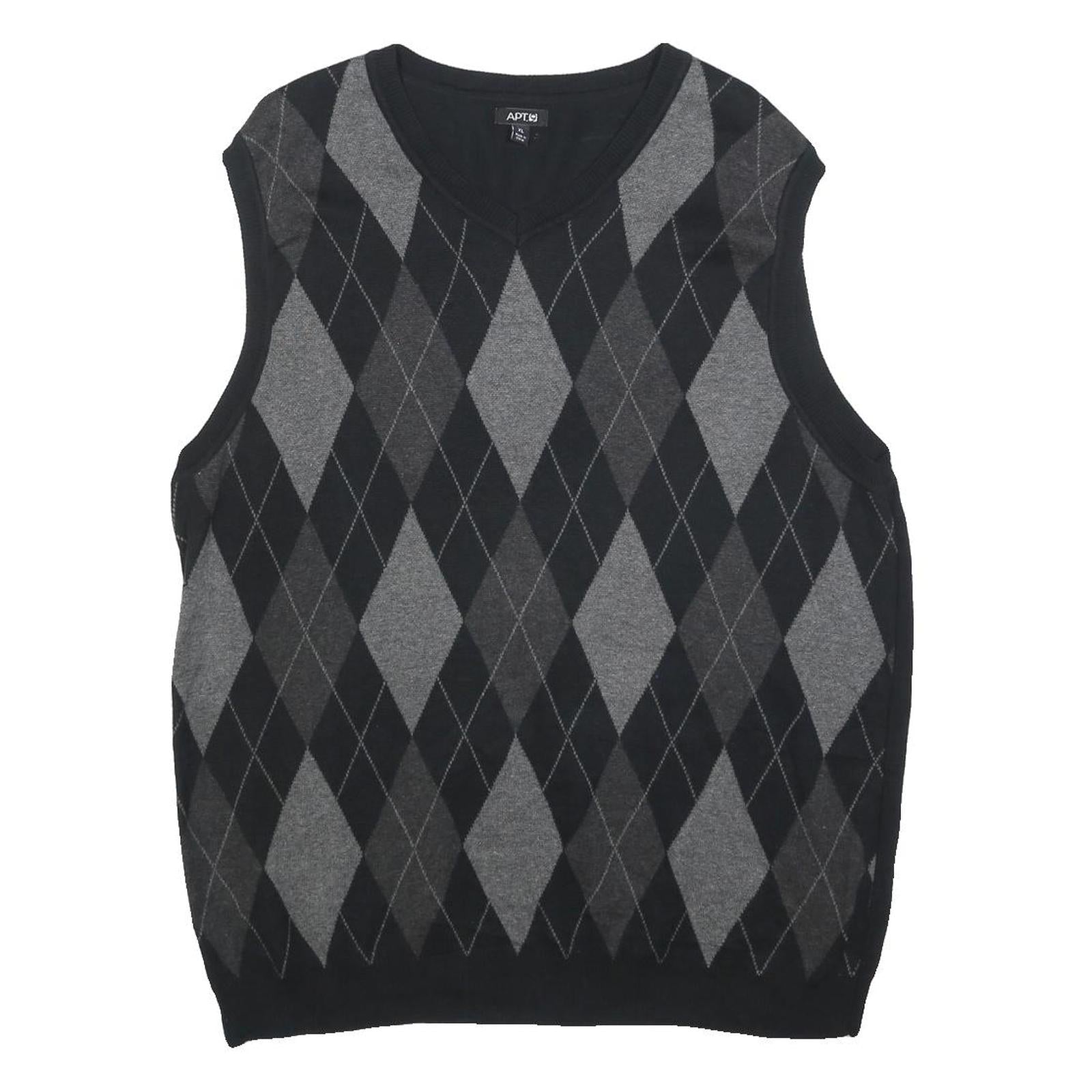 APT 9 Mens Black & Grey Patterned Sleeveless V-Neck Cotton Jumper XL Argyle Knit Refurbished - N/A refurbished available on Cerqular