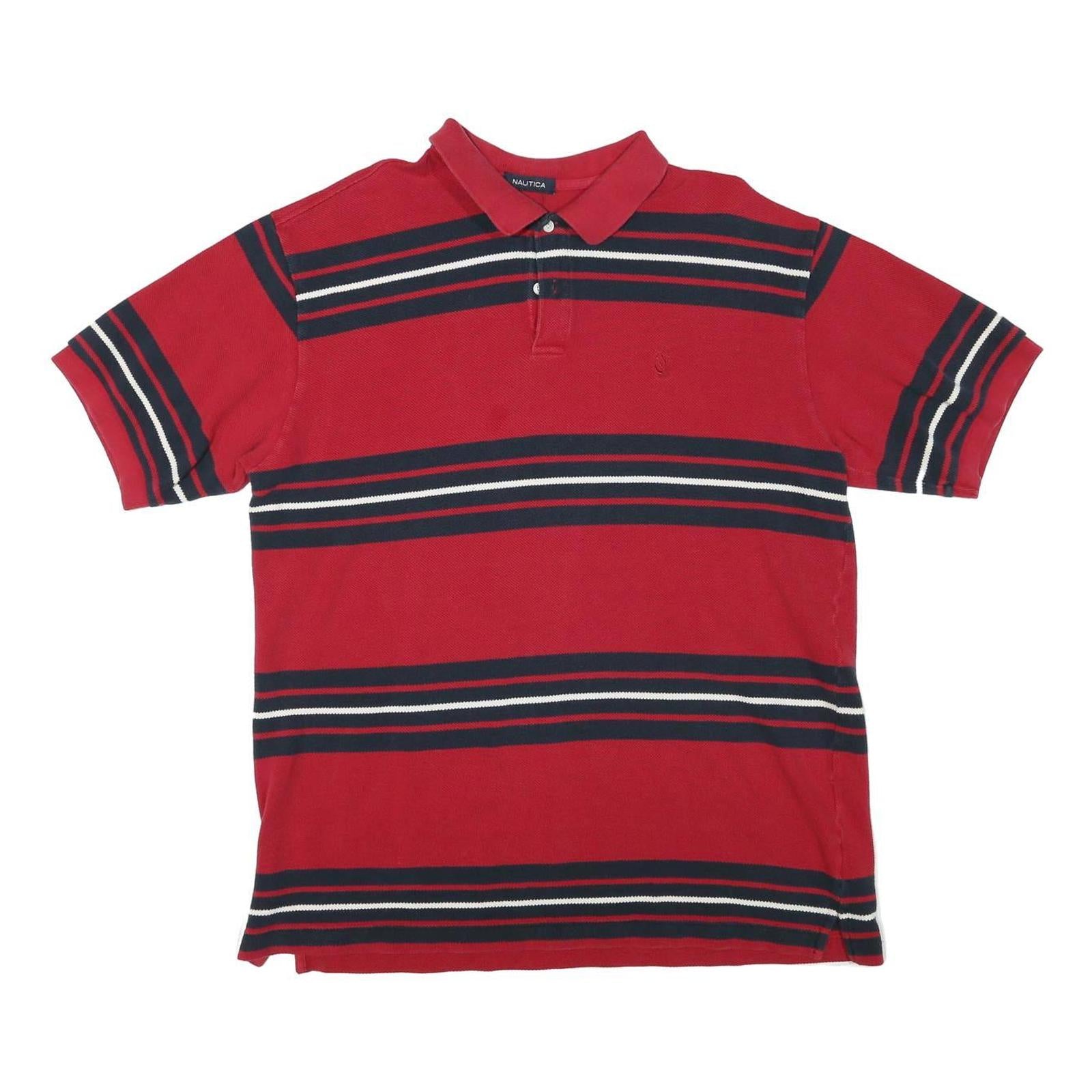 NAUTICA Mens Red & Navy Striped Short Sleeve Polo Shirt L Cotton Blend Casual Refurbished - N/A refurbished available on Cerqular