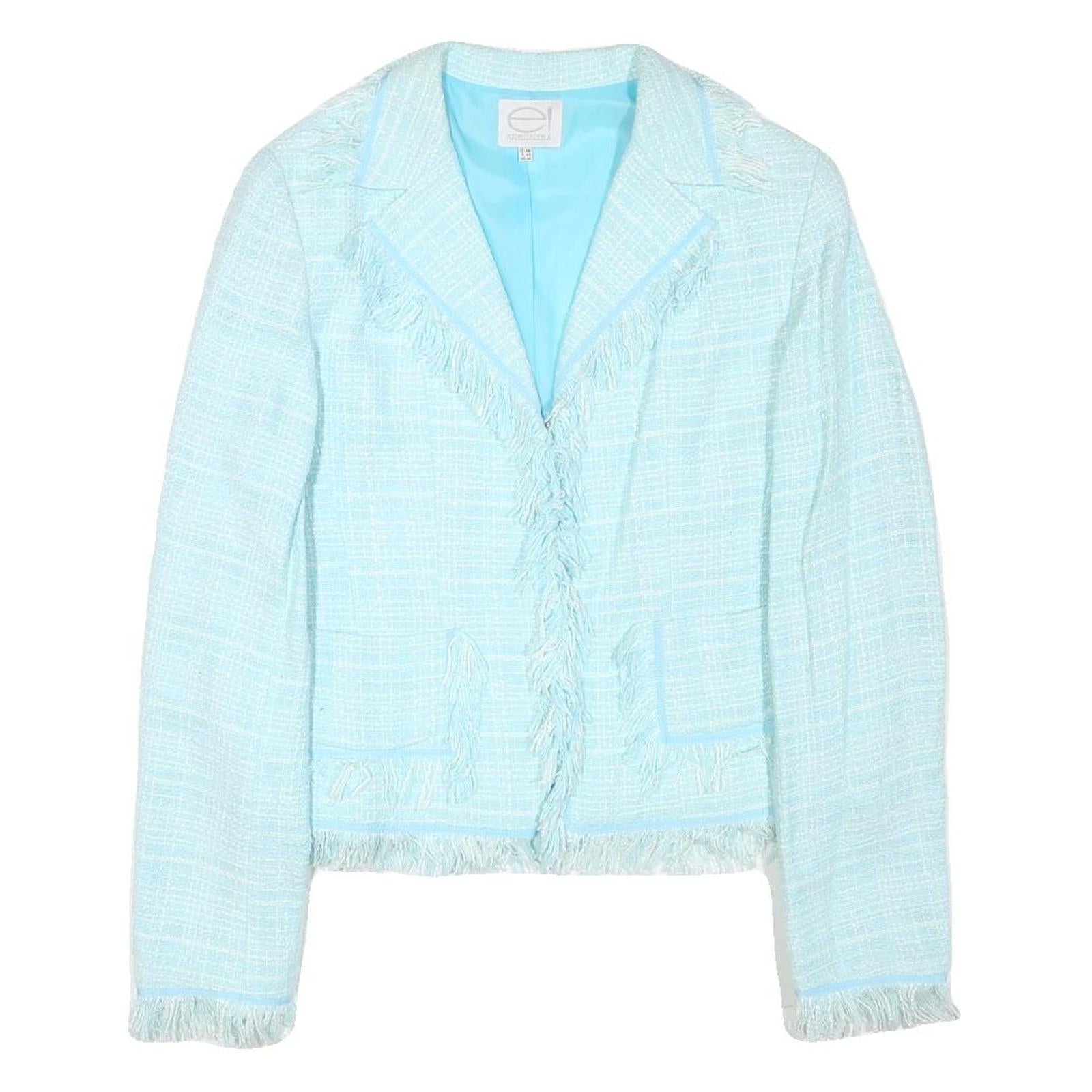 EXPENSIVE Womens Blue Button Jacket M Cotton Blend Tweed Fringed Cropped Refurbished - N/A refurbished available on Cerqular