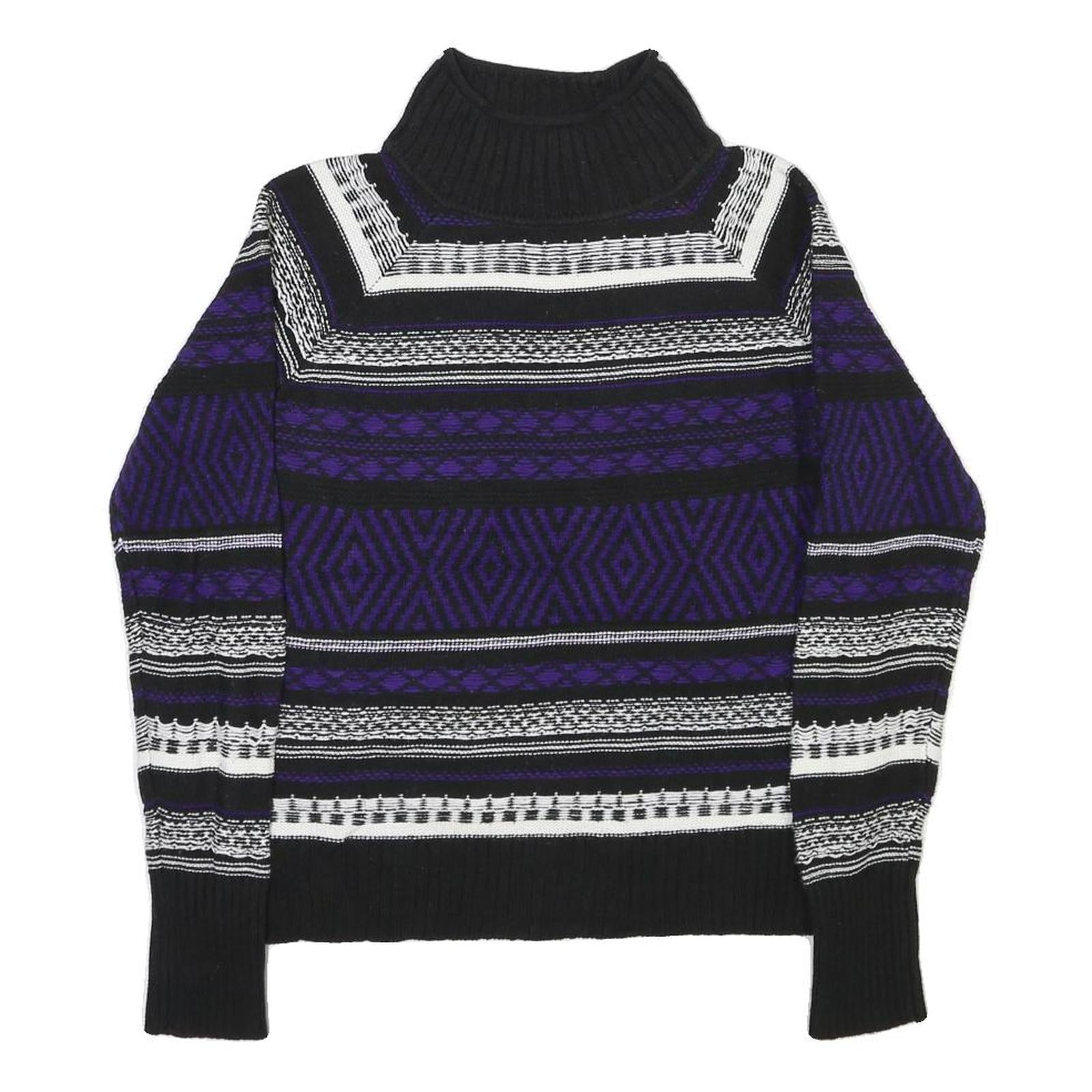 CHAPS Womens Black & Purple Patterned Wool Jumper Roll Neck Basic Knit M Warm Refurbished - N/A refurbished available on Cerqular