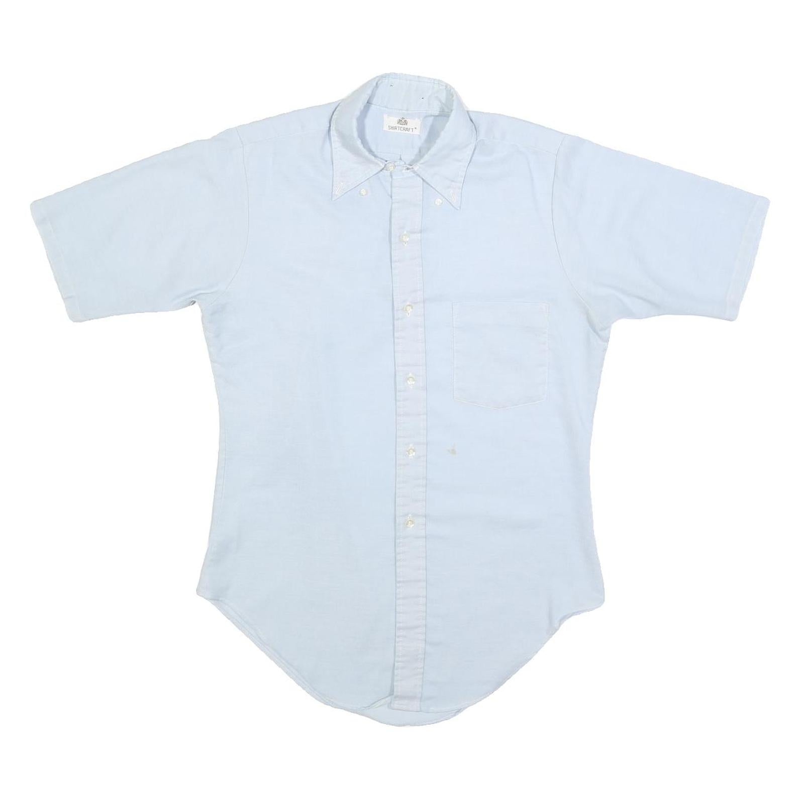 SHIRT CRAFT Mens Blue Plain Shirt S Casual Button Down Short Sleeve Cotton Blend Refurbished - N/A refurbished available on Cerqular