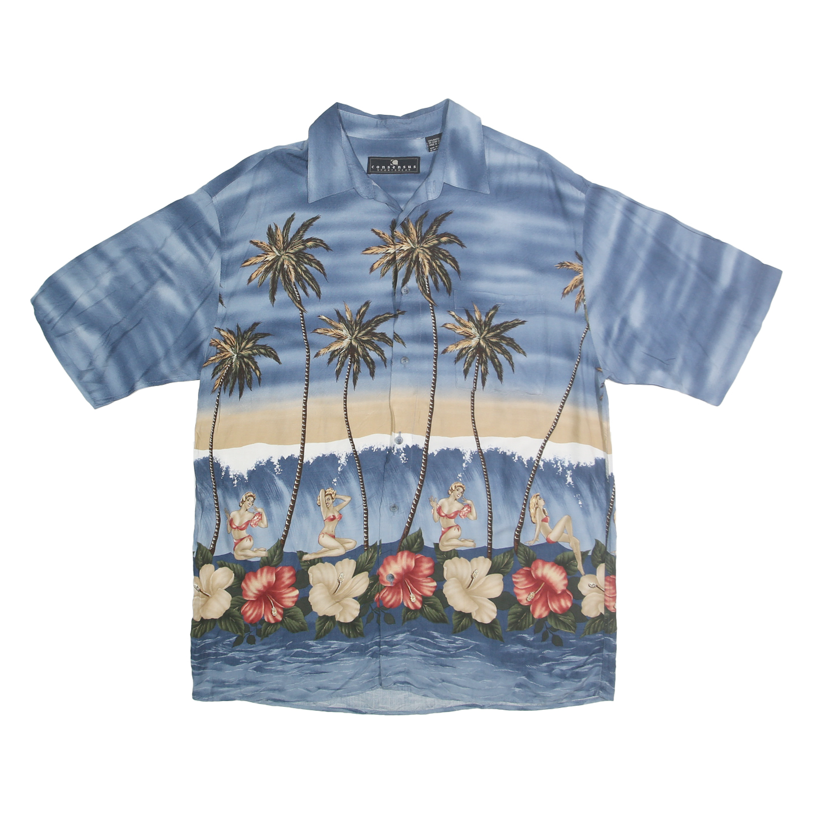 Buy CONSENSUS SPORTSWEAR Mens Blue Rayon Hawaiian Shirt L Tropical Palm Print Refurbished - $16.89 CONSENSUS SPORTSWEAR Mens Blue Rayon Hawaiian Shirt L Tropical Palm Print Refurbished - N/A refurbished available on Cerqular