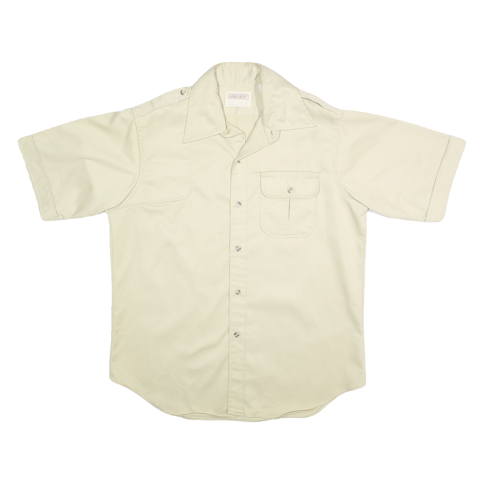 LORD JEFF Mens Cream Short Sleeve Shirt L Polyester Blend Utility Pocket Refurbished - N/A refurbished available on Cerqular