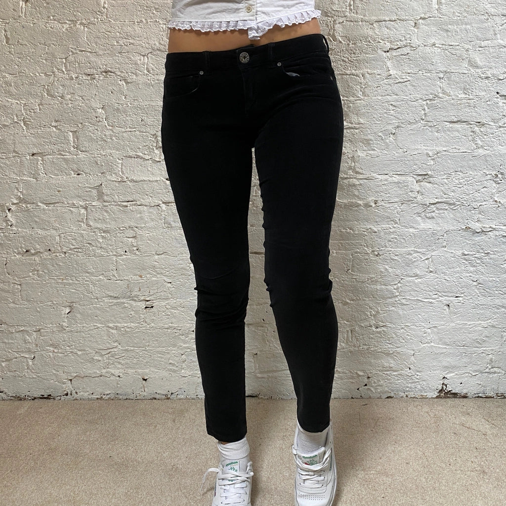 Rifle Skinny Cord Trousers - 30W UK 8 Black Cotton Refurbished - Thrifted (note: this is a term often used to describe second- refurbished available on Cerqular