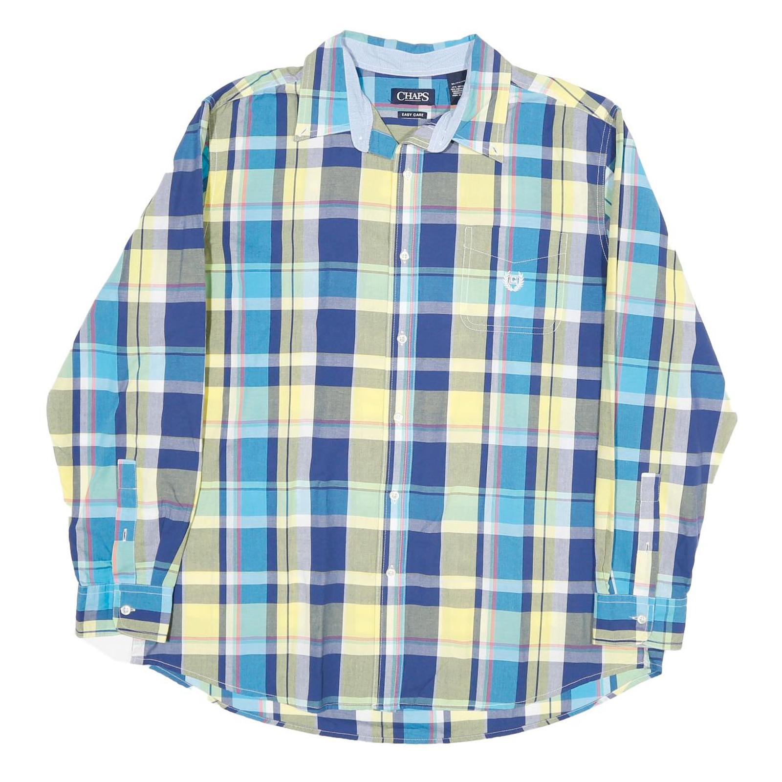 CHAPS Mens Blue & Yellow Check Shirt XL Casual Cotton Button Down Long Sleeve Refurbished - N/A refurbished available on Cerqular