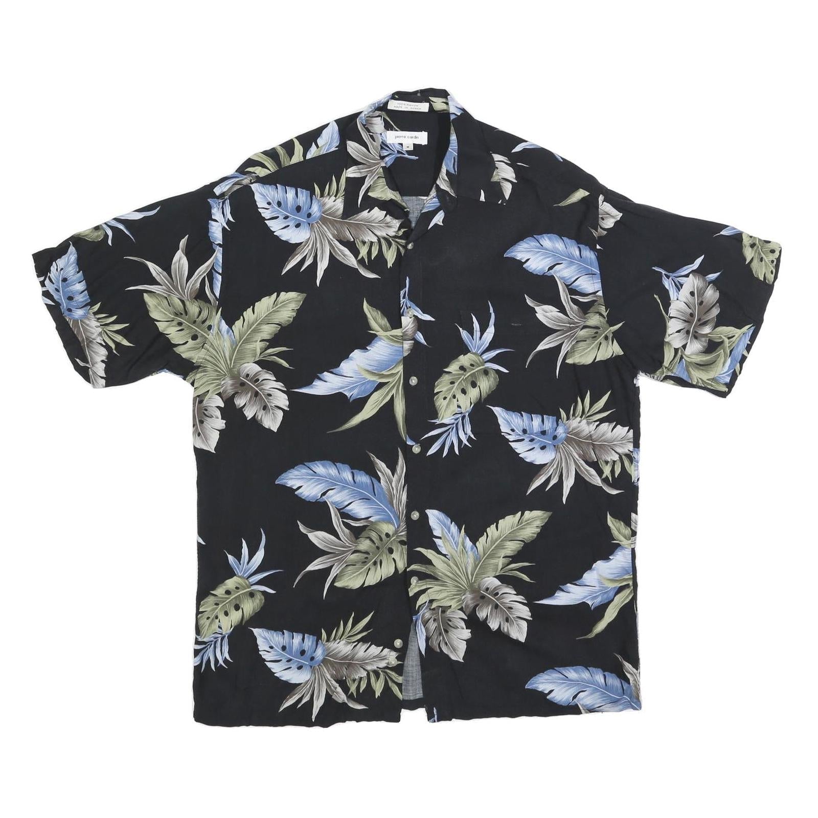 PIERRE CARDIN Mens Black & Blue Tropical Short Sleeve Shirt M Cotton Blend Refurbished - N/A refurbished available on Cerqular