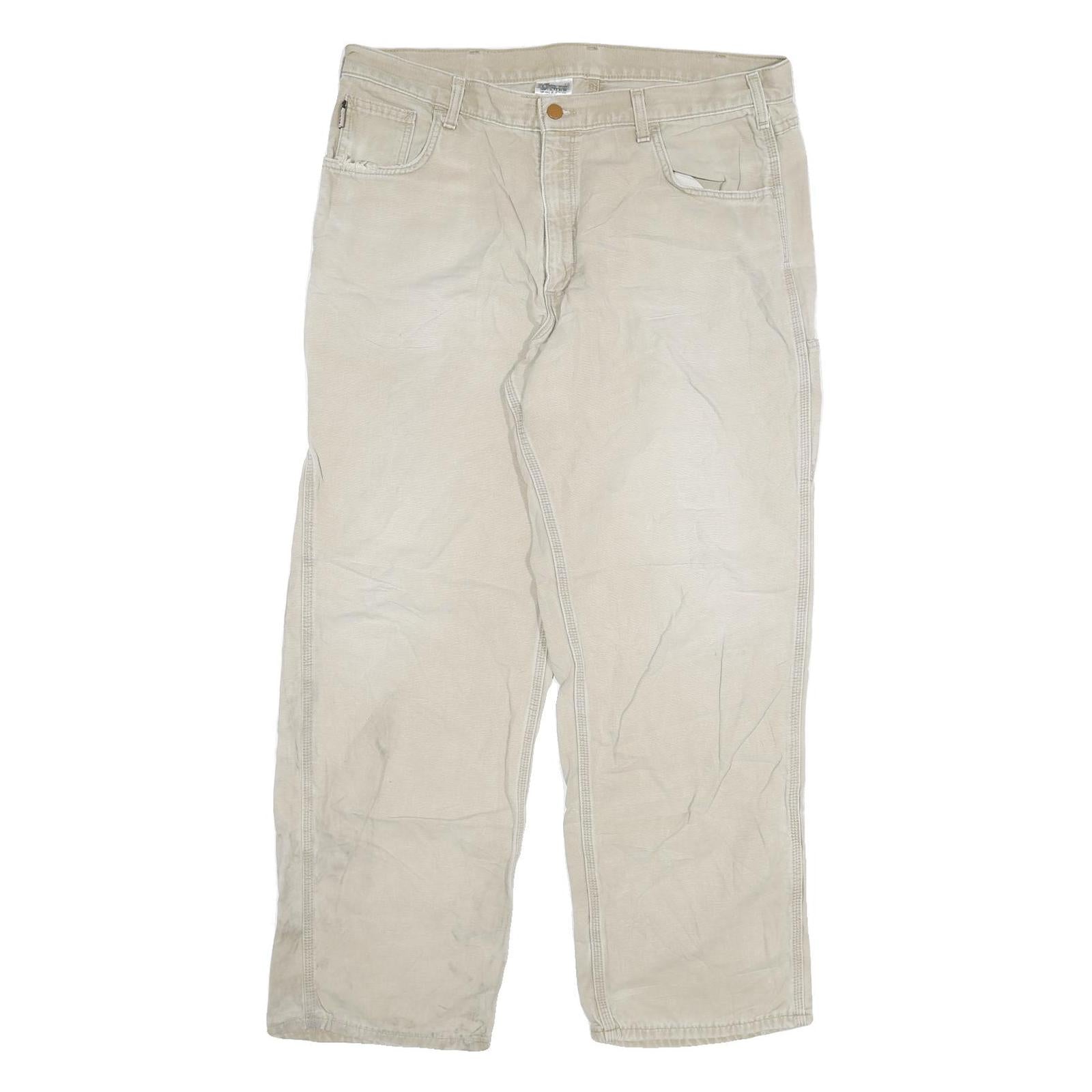 CARHARTT Mens Regular Fit Beige Cotton Blend Zip Trousers W38 L32 Workwear Refurbished - N/A refurbished available on Cerqular