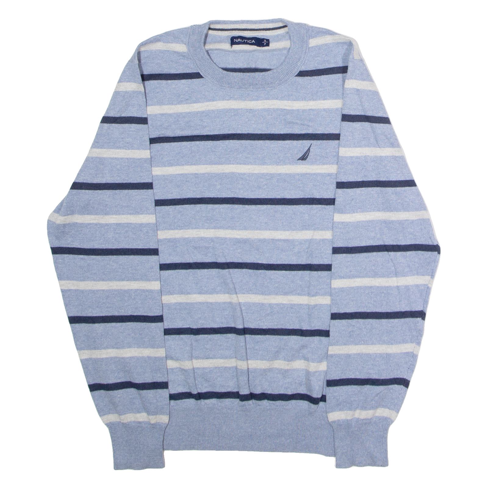 NAUTICA Mens Patterned Jumper Blue Striped Crew Neck Tight Knit S Refurbished - N/A refurbished available on Cerqular