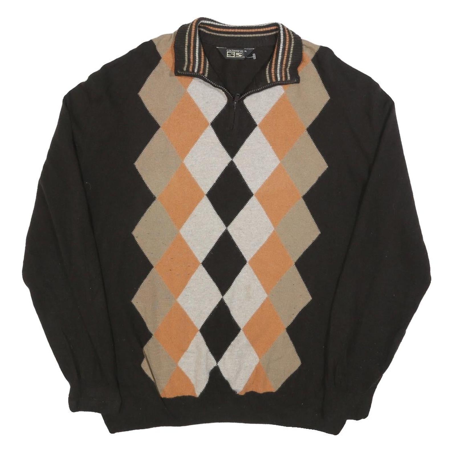 CACHEMIRAS Mens Black Beige & Orange Argyle Patterned Wool Blend Jumper XL Half Refurbished - N/A refurbished available on Cerqular