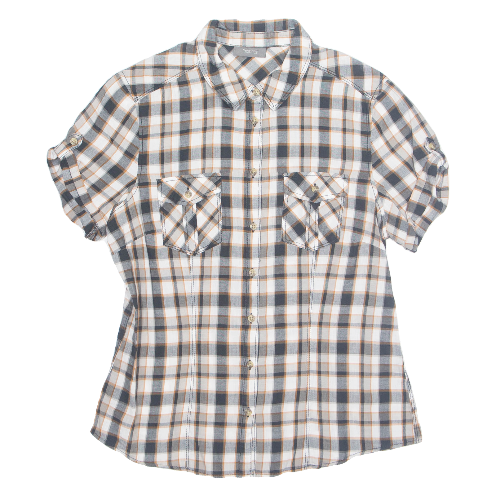 YESSICA Womens Printed Shirt Grey Collared Check S Refurbished - N/A refurbished available on Cerqular