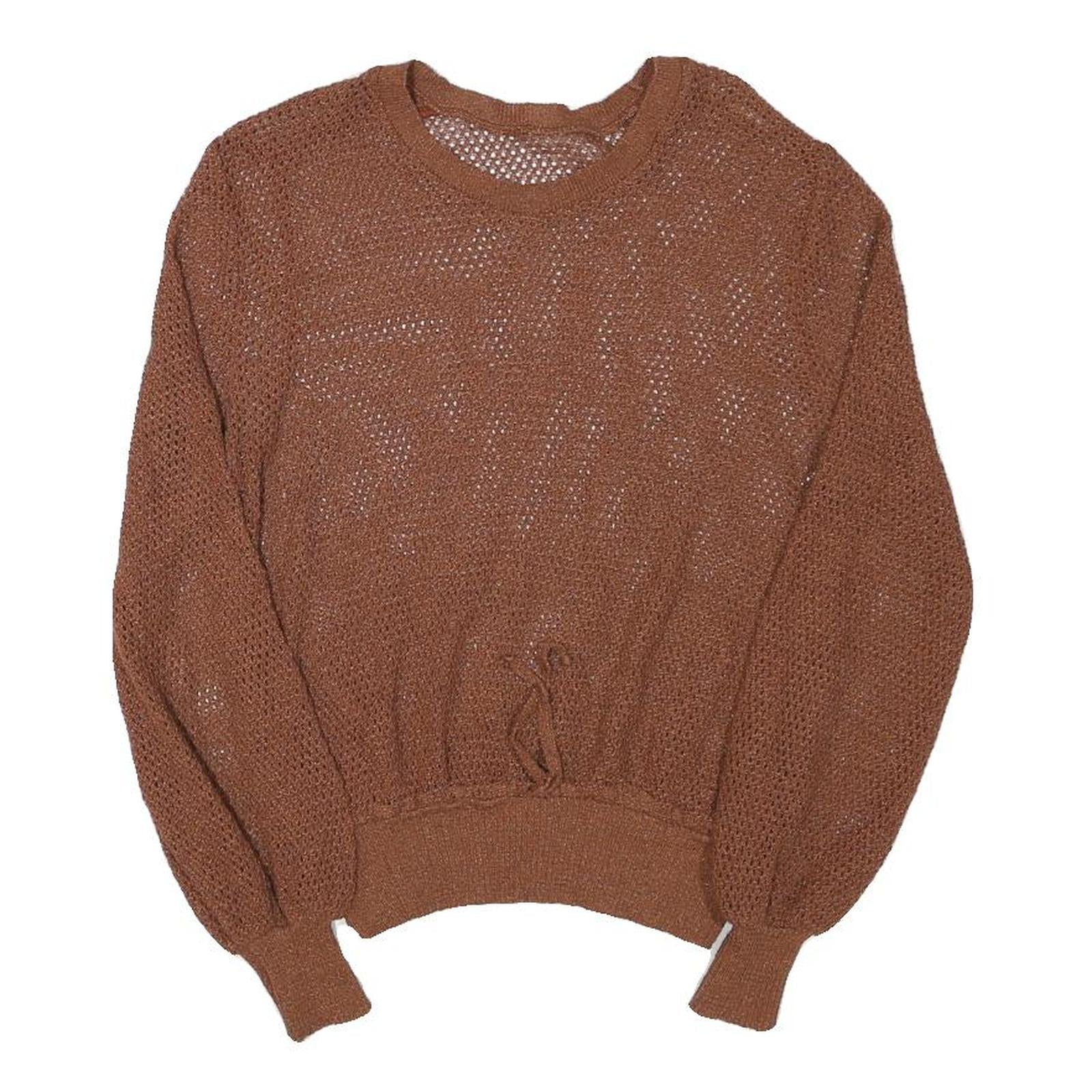 Womens Brown Open Knit Round Neck Lightweight Jumper XS Lightweight Knitwear Refurbished - N/A refurbished available on Cerqular