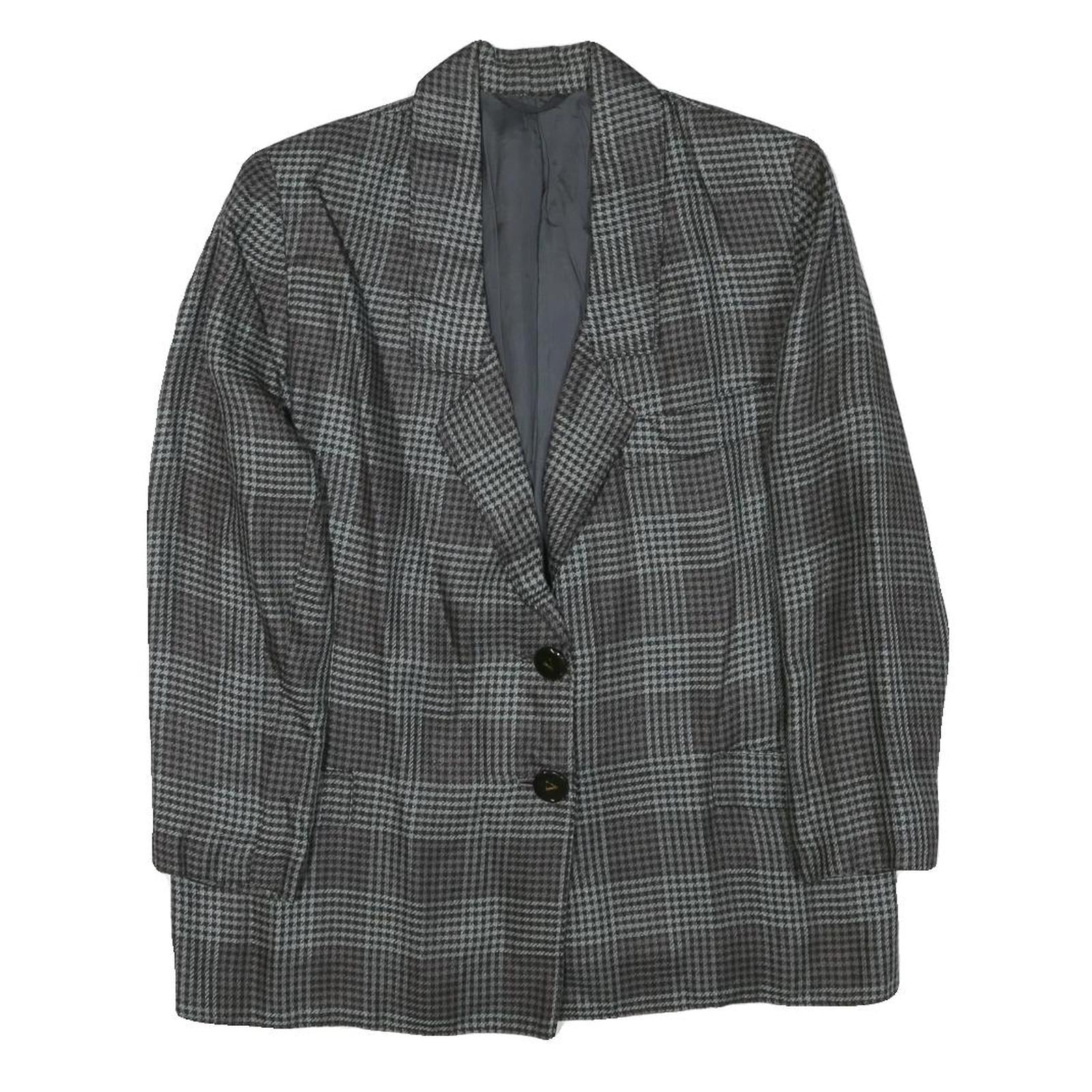 Womens Grey Check Button Jacket M Synthetic Woven Classic Timeless Refurbished - N/A refurbished available on Cerqular