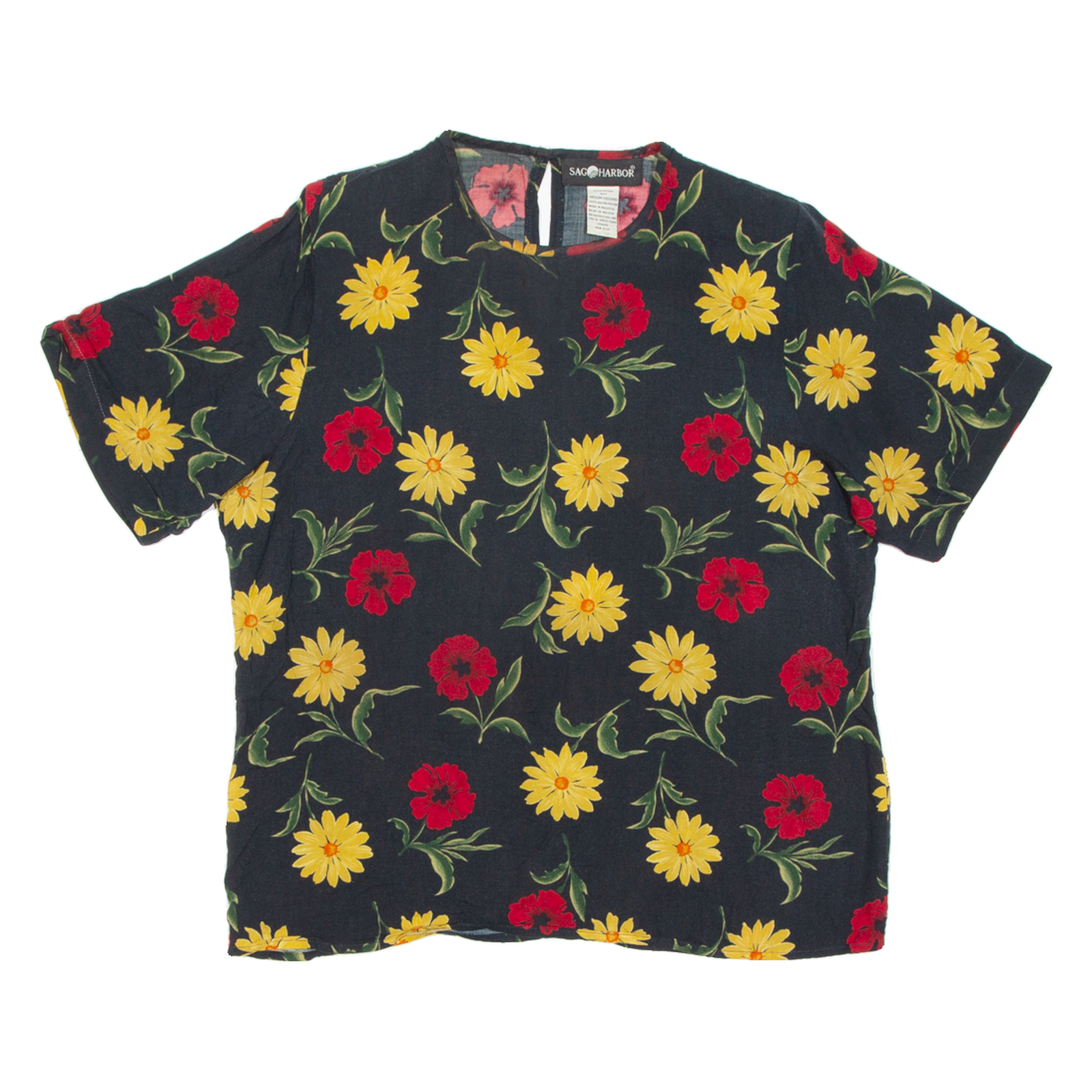 SAG HARBOR Womens Printed Top Black Floral M Refurbished - N/A refurbished available on Cerqular