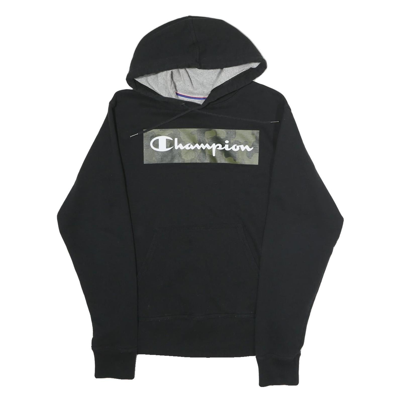 CHAMPION Mens Black Hooded Pullover Hoodie S Cotton Blend Camouflage Logo Refurbished - N/A refurbished available on Cerqular