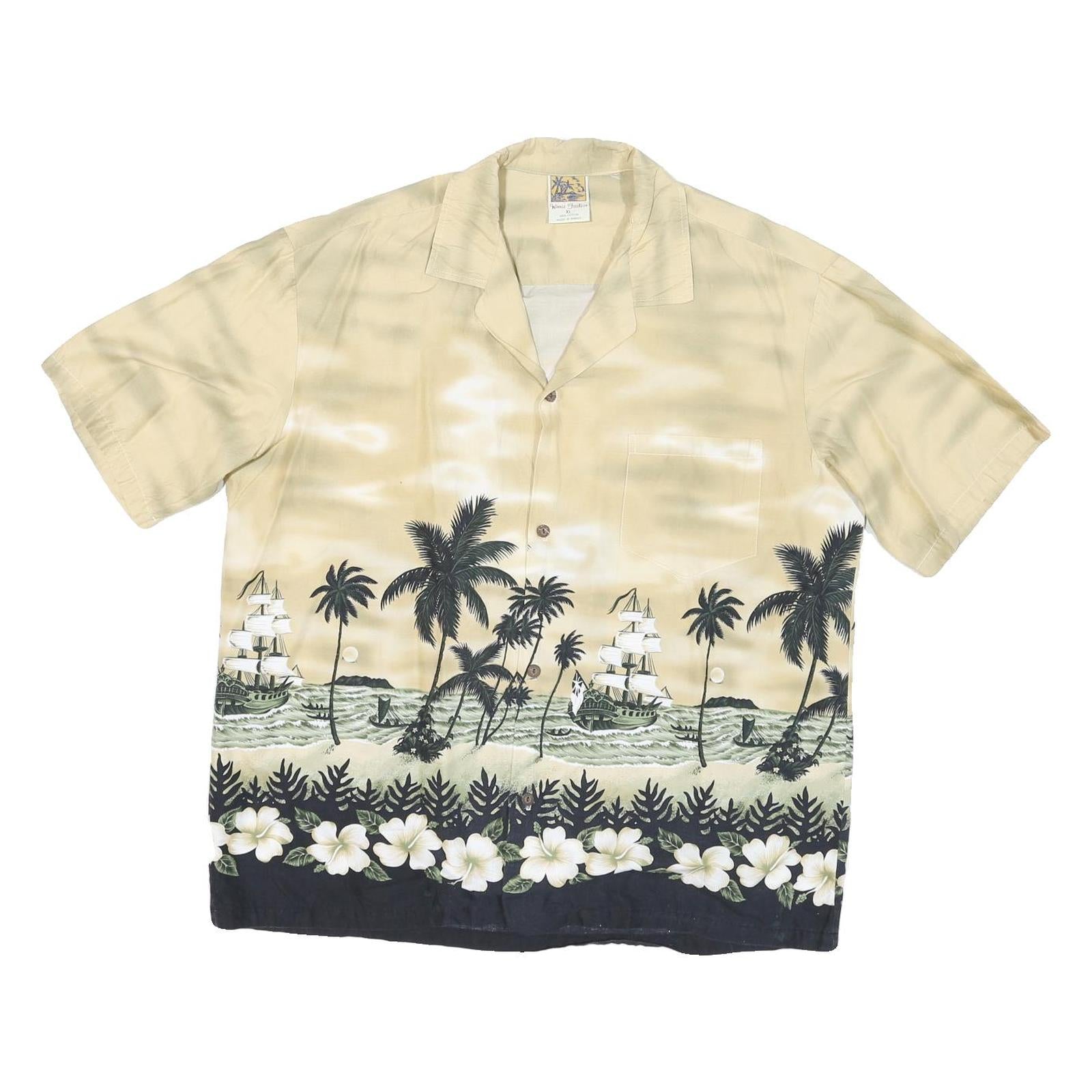 WINNIE FASHION Mens Beige & Black Tropical Print Shirt XL Summer Beachwear Refurbished - N/A refurbished available on Cerqular