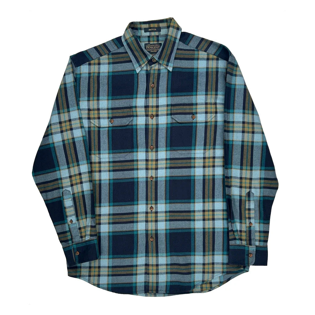 Bridger Pendleton Checked Flannel Shirt - Medium Grey Cotton Refurbished - Thrifted (note: this is a term often used to describe second- refurbished available on Cerqular