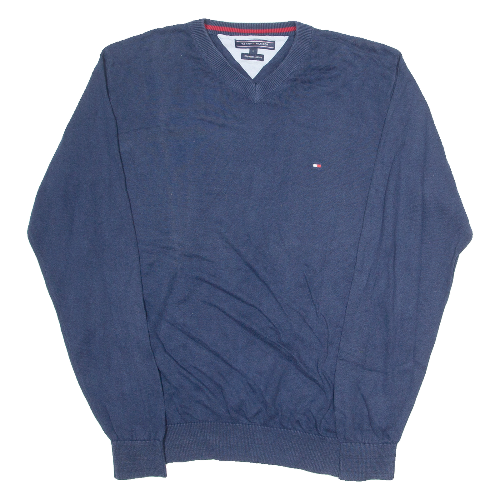 TOMMY HILFIGER Mens Jumper Blue V-Neck Tight Knit L Refurbished - N/A refurbished available on Cerqular