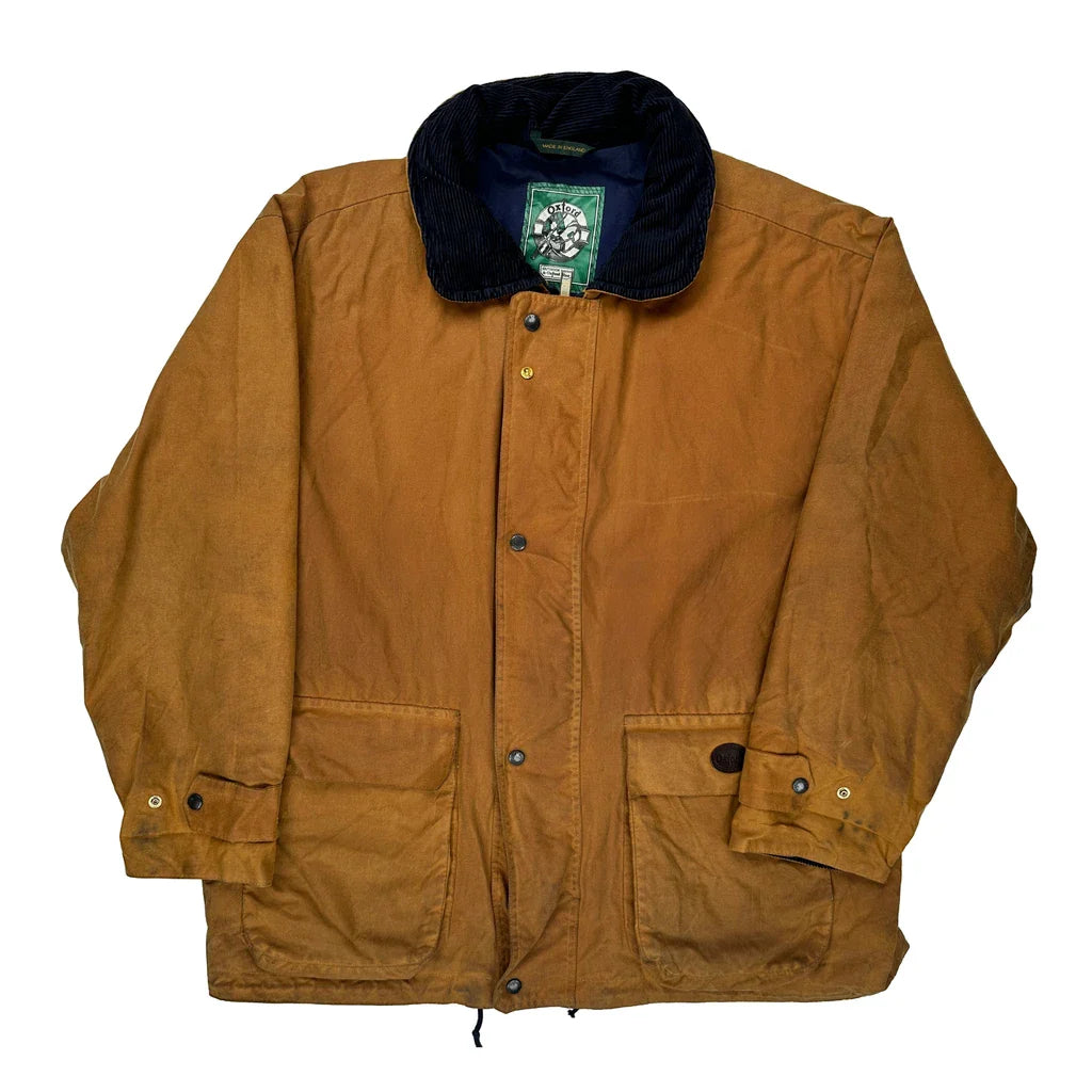 Oxford Blue Jacket - XL Brown Cotton Refurbished - Thrifted (note: this is a term often used to describe second- refurbished available on Cerqular