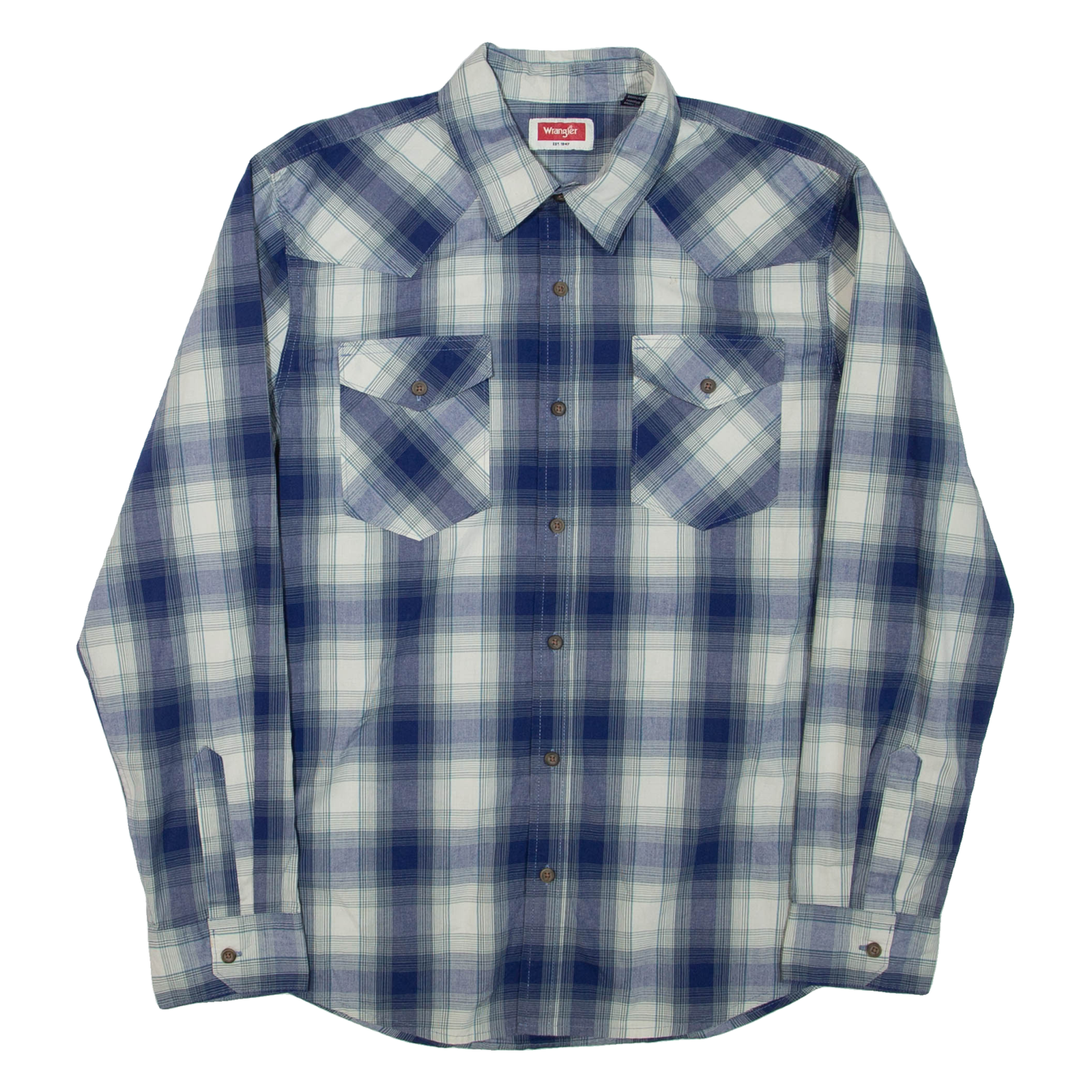 WRANGLER Mens Shirt Blue Check Long Sleeve M Refurbished - N/A refurbished available on Cerqular