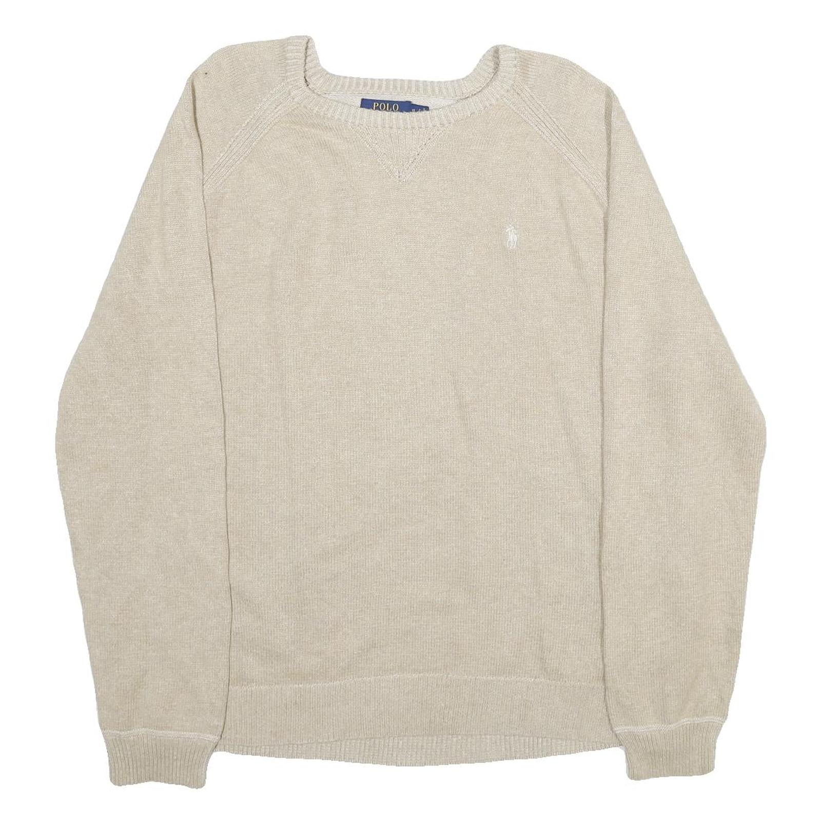 POLO RALPH LAUREN Mens Beige Plain Cotton Jumper Crew Neck Basic Knit XL Classic Refurbished - N/A refurbished available on Cerqular