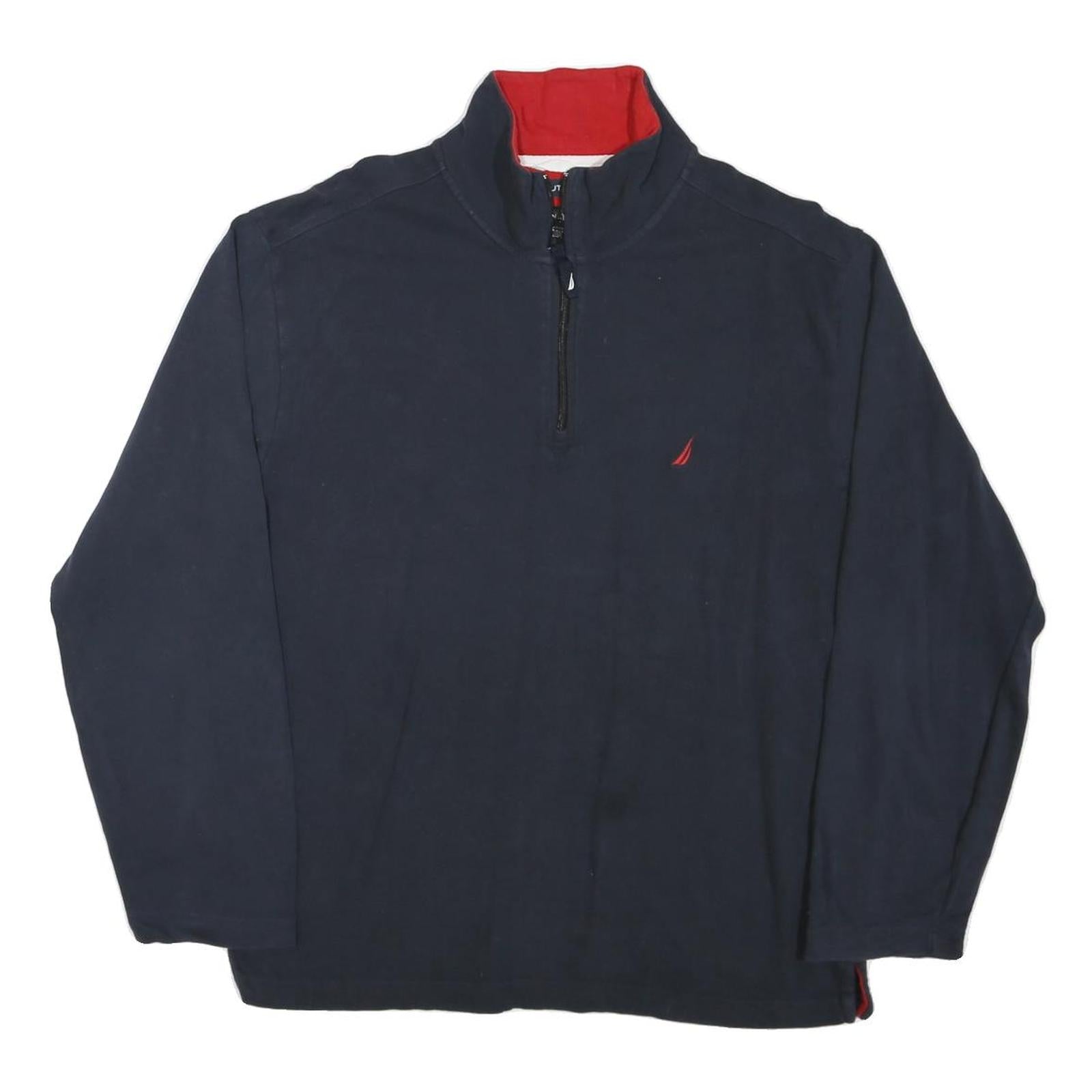 NAUTICA Mens Navy Cotton Blend Plain Pullover Quarter Zip Jumper L Casual Refurbished - N/A refurbished available on Cerqular