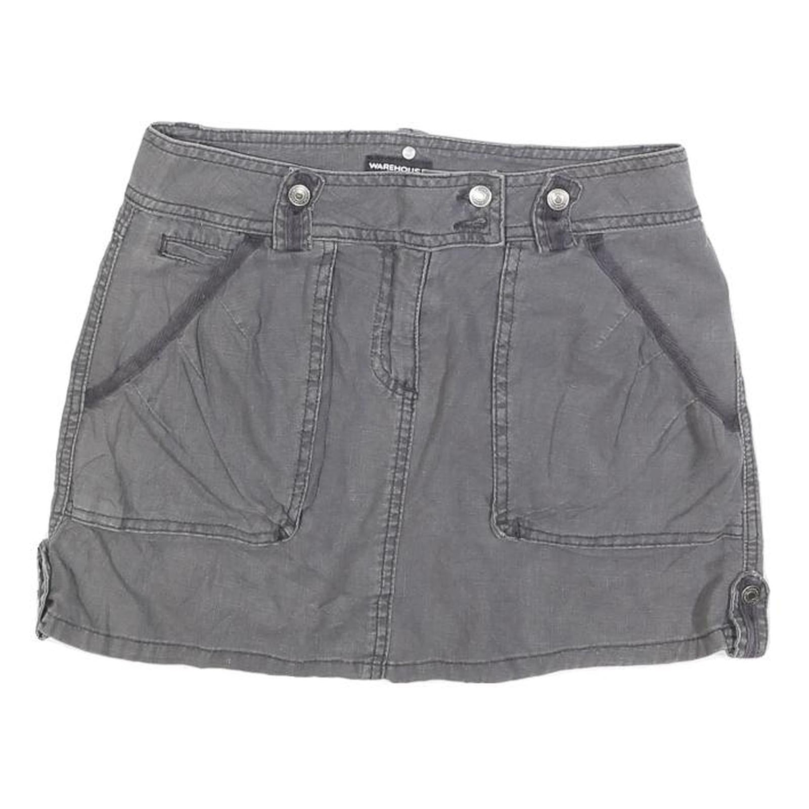 WAREHOUSE Womens Grey Cotton Blend Mini Skirt Casual Button Pocket Detail Size S Refurbished - N/A refurbished available on Cerqular