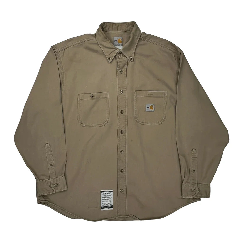 Fr Carhartt Shirt - 2XL Beige Cotton Refurbished - Thrifted (note: this is a term often used to describe second- refurbished available on Cerqular