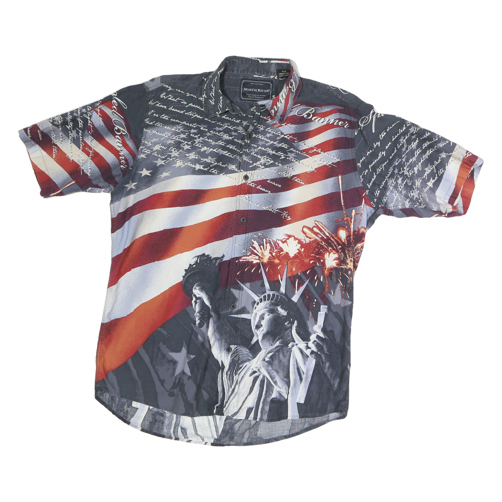 NORTH RIVER Mens Red & Blue Graphic Cotton Shirt M Patriotic Statue of Liberty Refurbished - N/A refurbished available on Cerqular